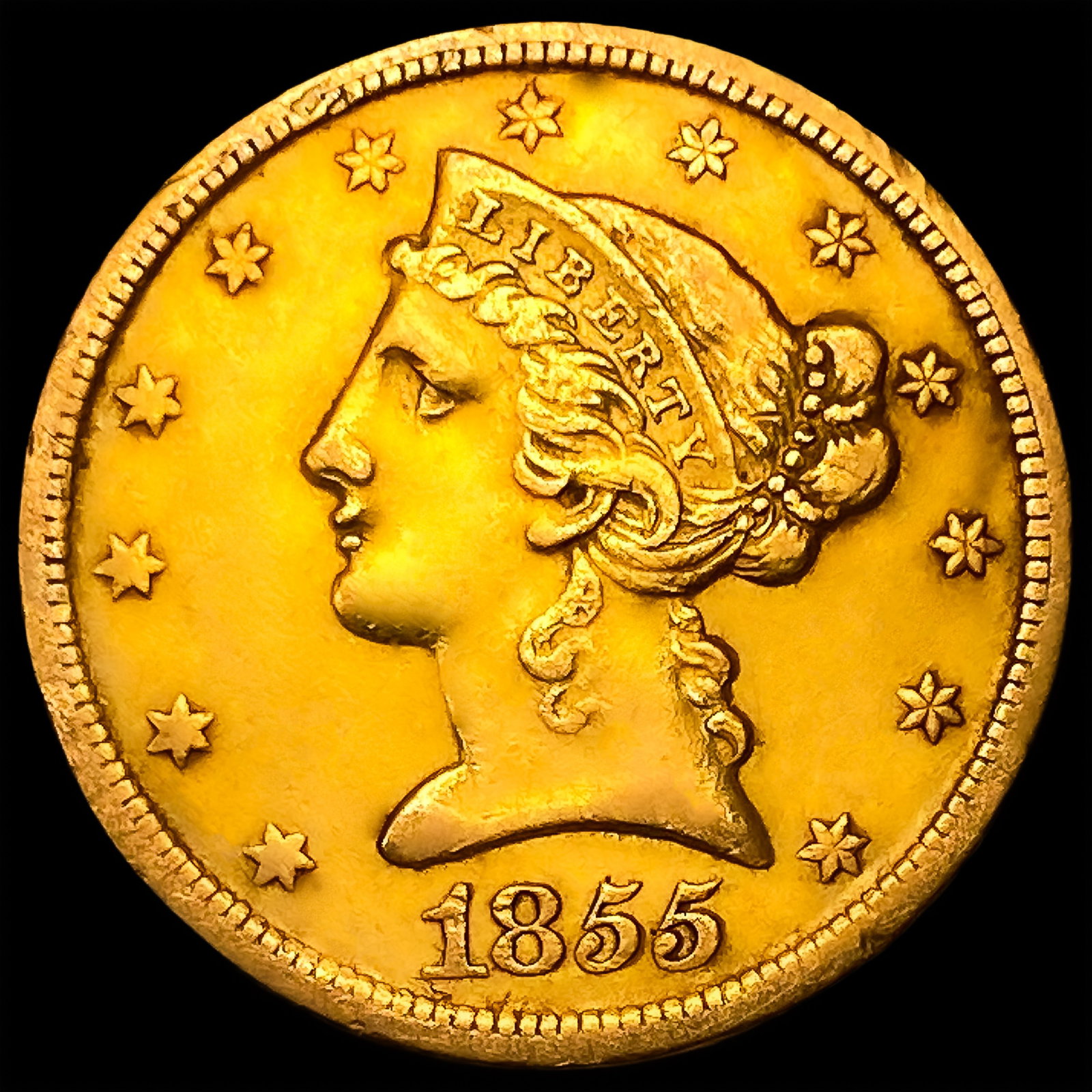 1855-C $5 Gold Half Eagle: 1855-C $5 Gold Half Eagle