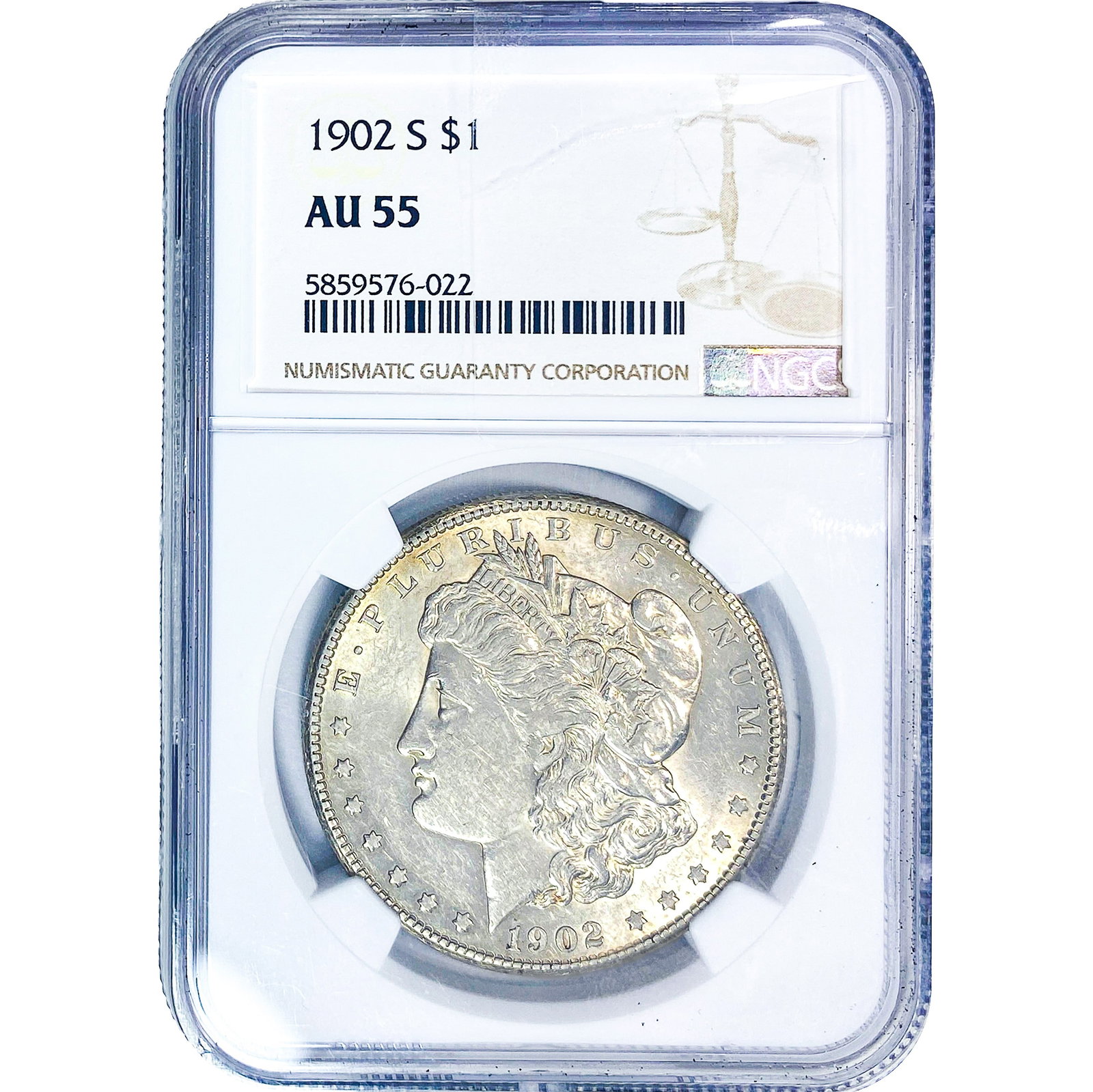 1902-S Morgan Silver Dollar NGC AU55: 1902-S Morgan Silver Dollar NGC AU55