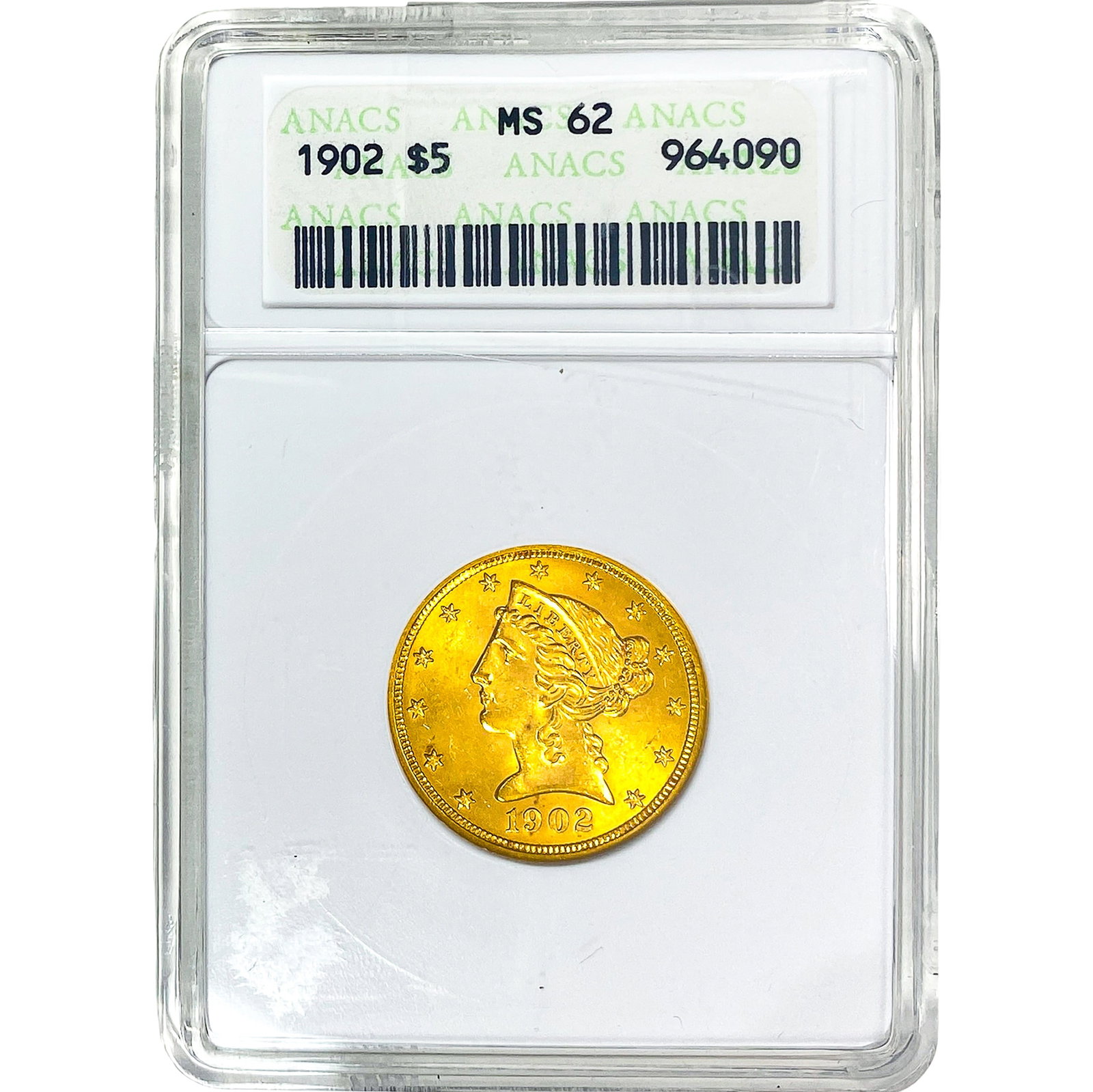 1902 $5 Gold Half Eagle ANACS MS62: 1902 $5 Gold Half Eagle ANACS MS62