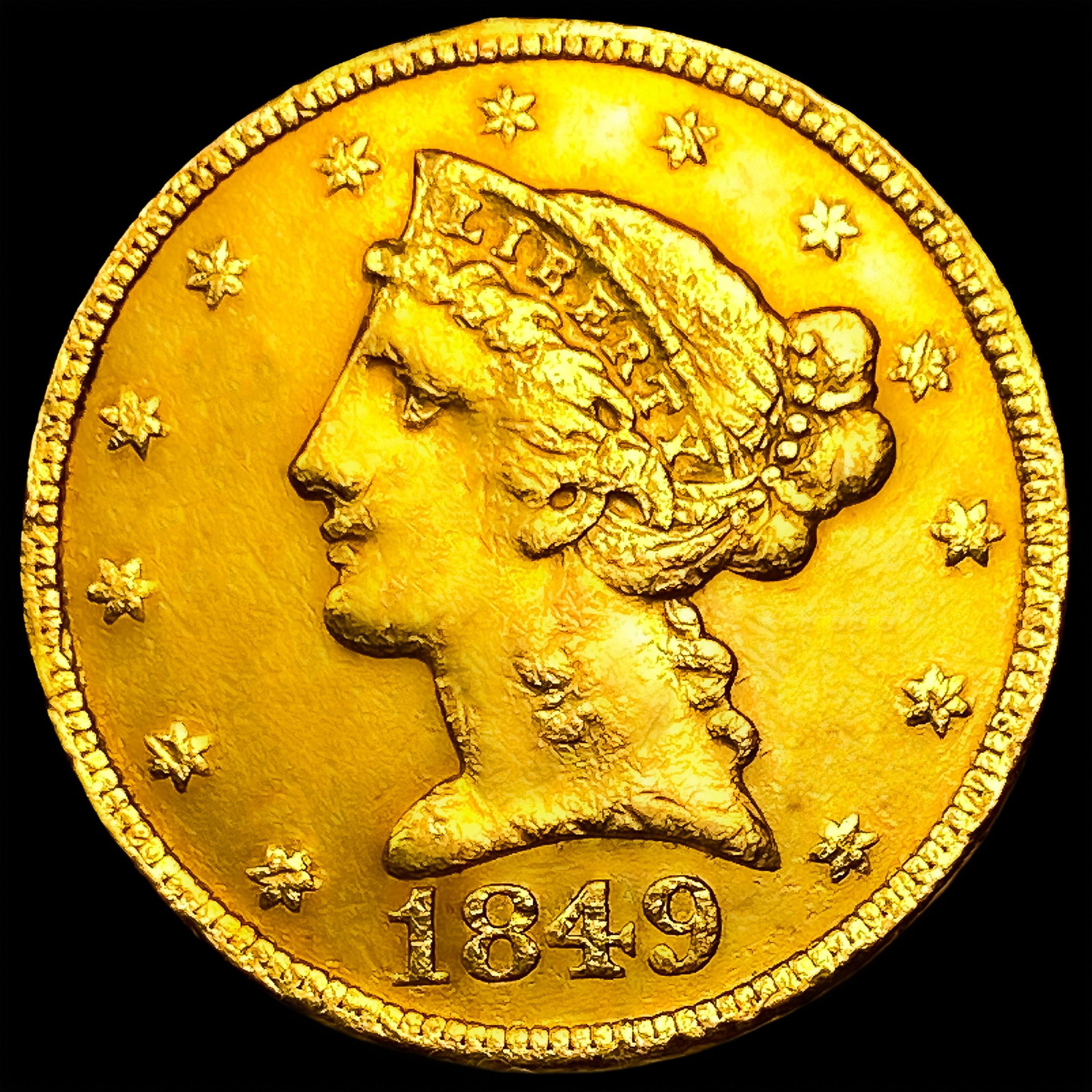 1849-C $5 Gold Half Eagle: 1849-C $5 Gold Half Eagle