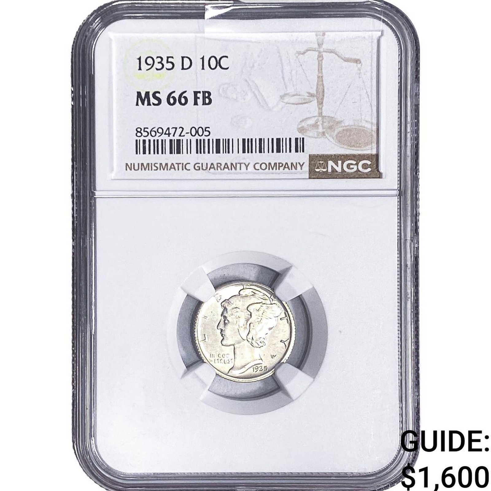 1935-D Mercury Silver Dime NGC MS66 FB: 1935-D Mercury Silver Dime NGC MS66 FB