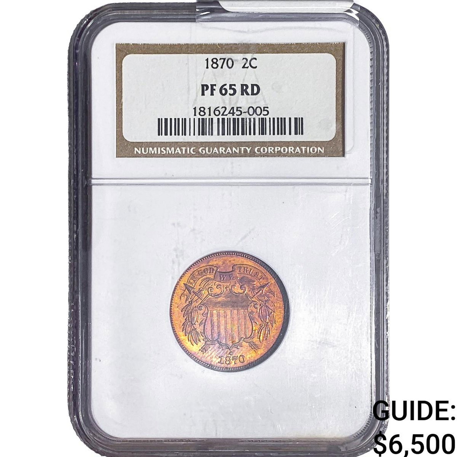 1870 Two Cent Piece NGC PF65 RD: 1870 Two Cent Piece NGC PF65 RD