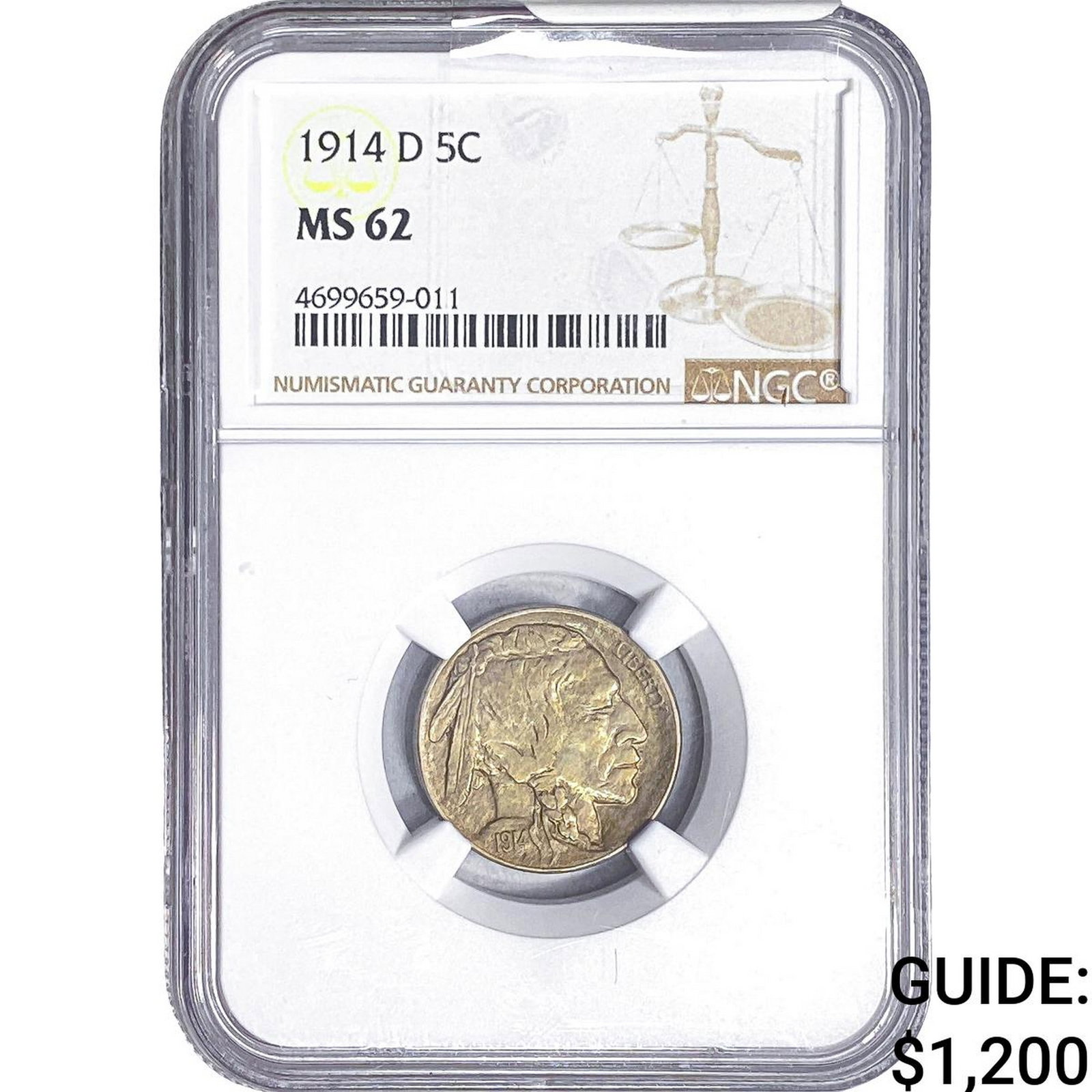 1914-D Buffalo Nickel NGC MS62: 1914-D Buffalo Nickel NGC MS62