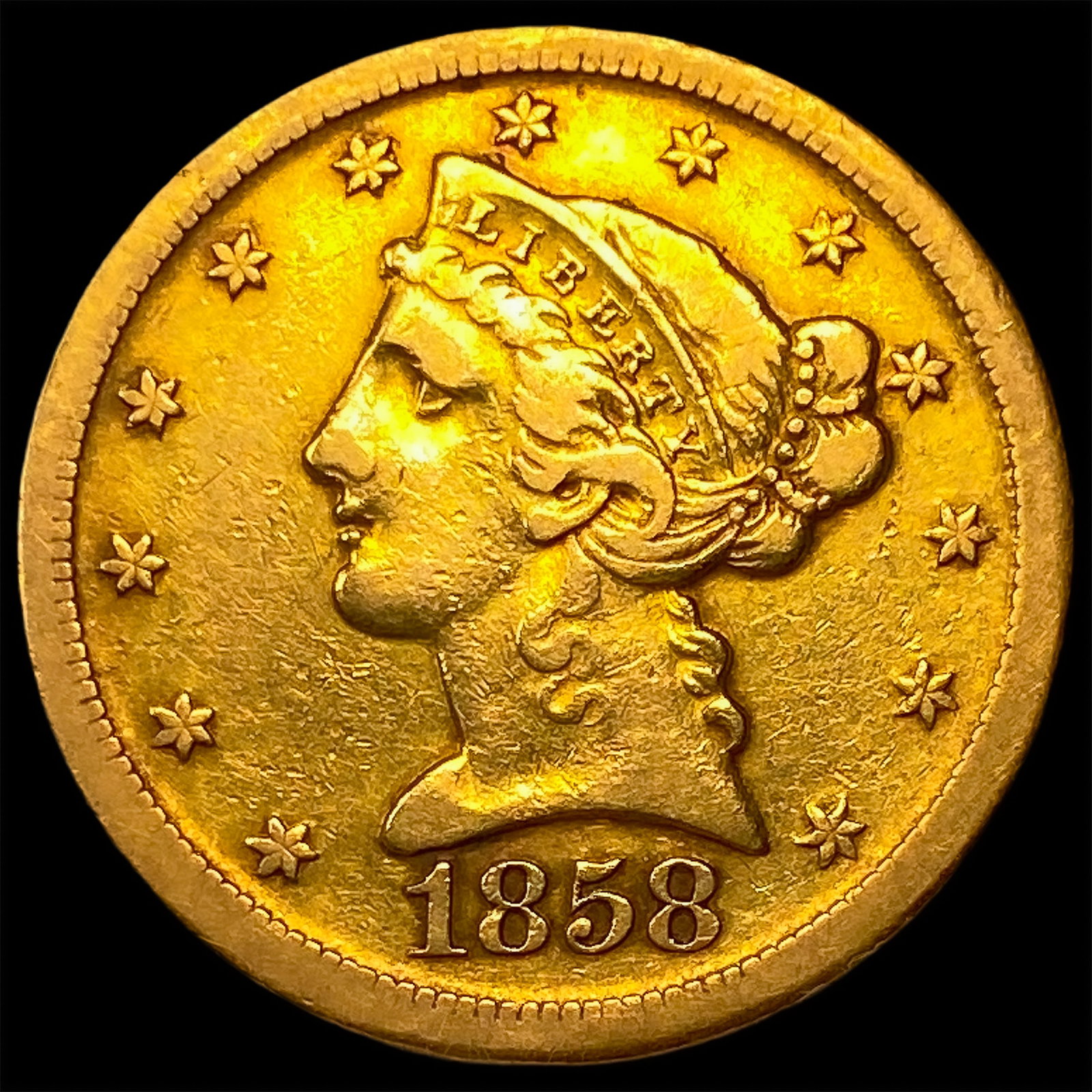 1858-D $5 Gold Half Eagle: 1858-D $5 Gold Half Eagle