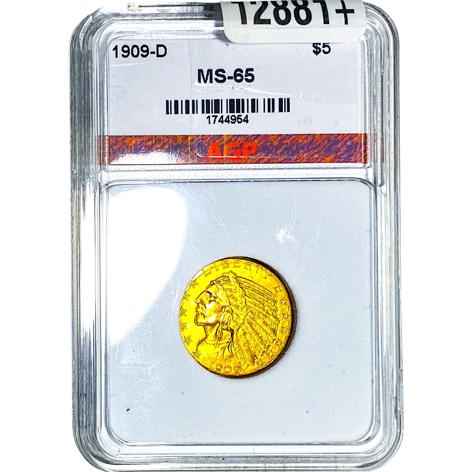1909-D $5 Gold Half Eagle AGP MS65: 1909-D $5 Gold Half Eagle AGP MS65