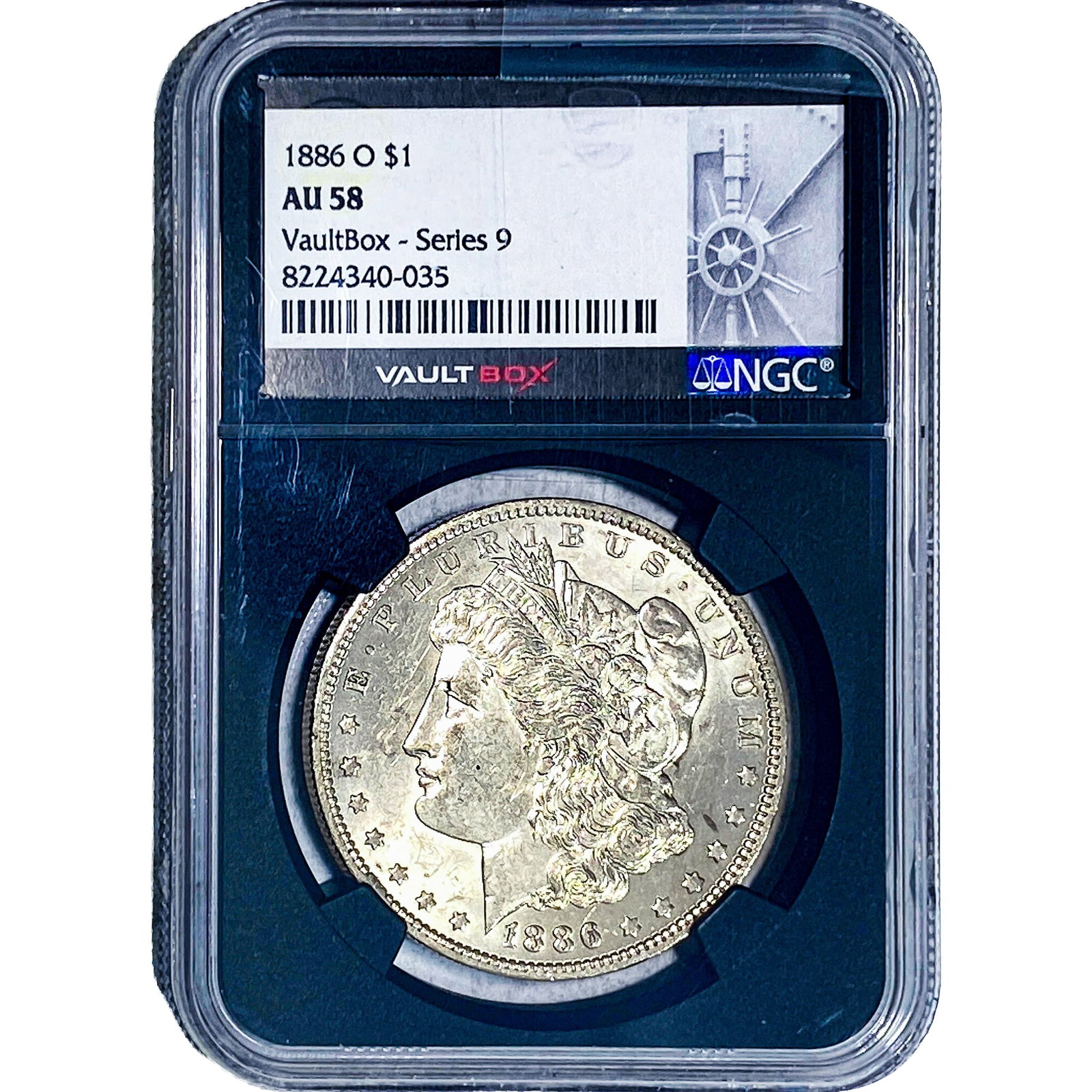 1886-O Morgan Silver Dollar NGC AU58 VaultBox S 9: 1886-O Morgan Silver Dollar NGC AU58 VaultBox S 9