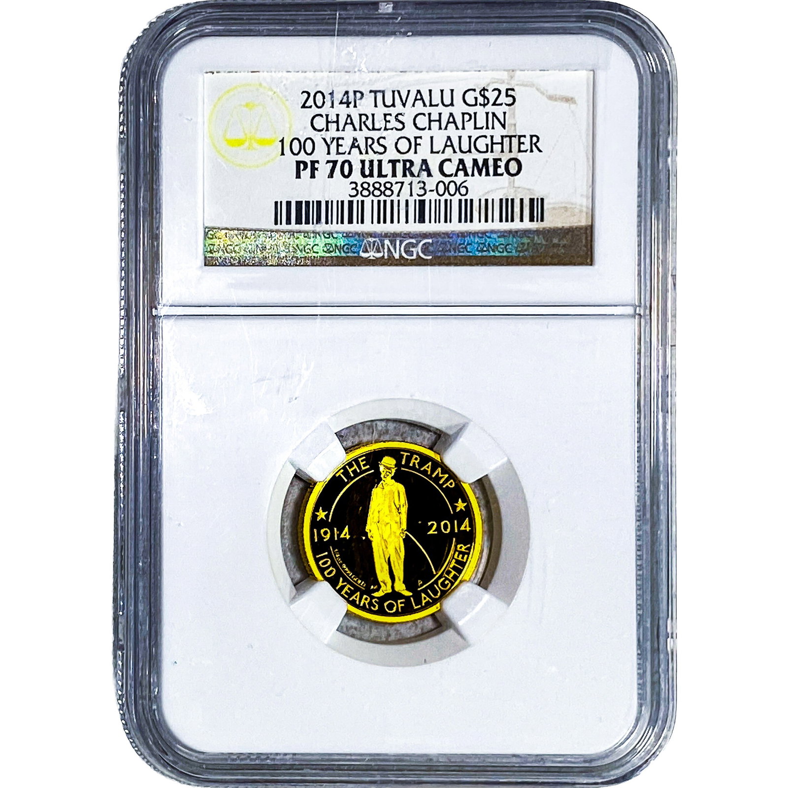 2014P Tuvalu Gold $25 1/4oz AGW Chaplin 100 Years NGC PF70 (1 of 4)