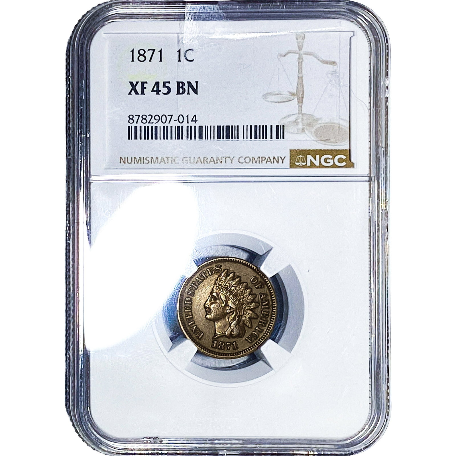 1871 Indian Head Cent NGC XF45 BN (1 of 4)