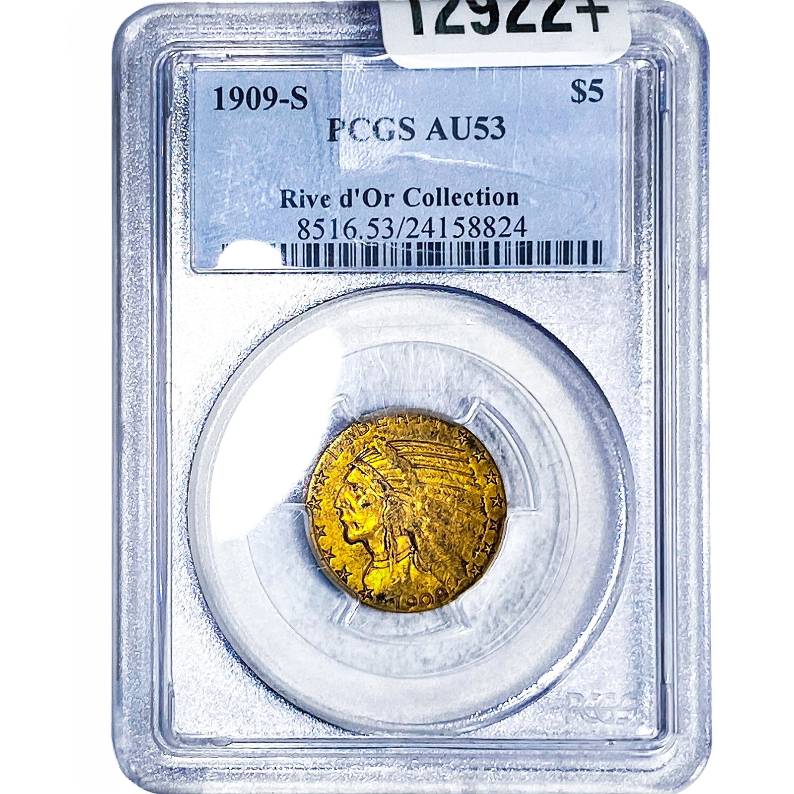 1909-S $5 Gold Half Eagle PCGS AU53 Rive d'Or Collection (1 of 4)
