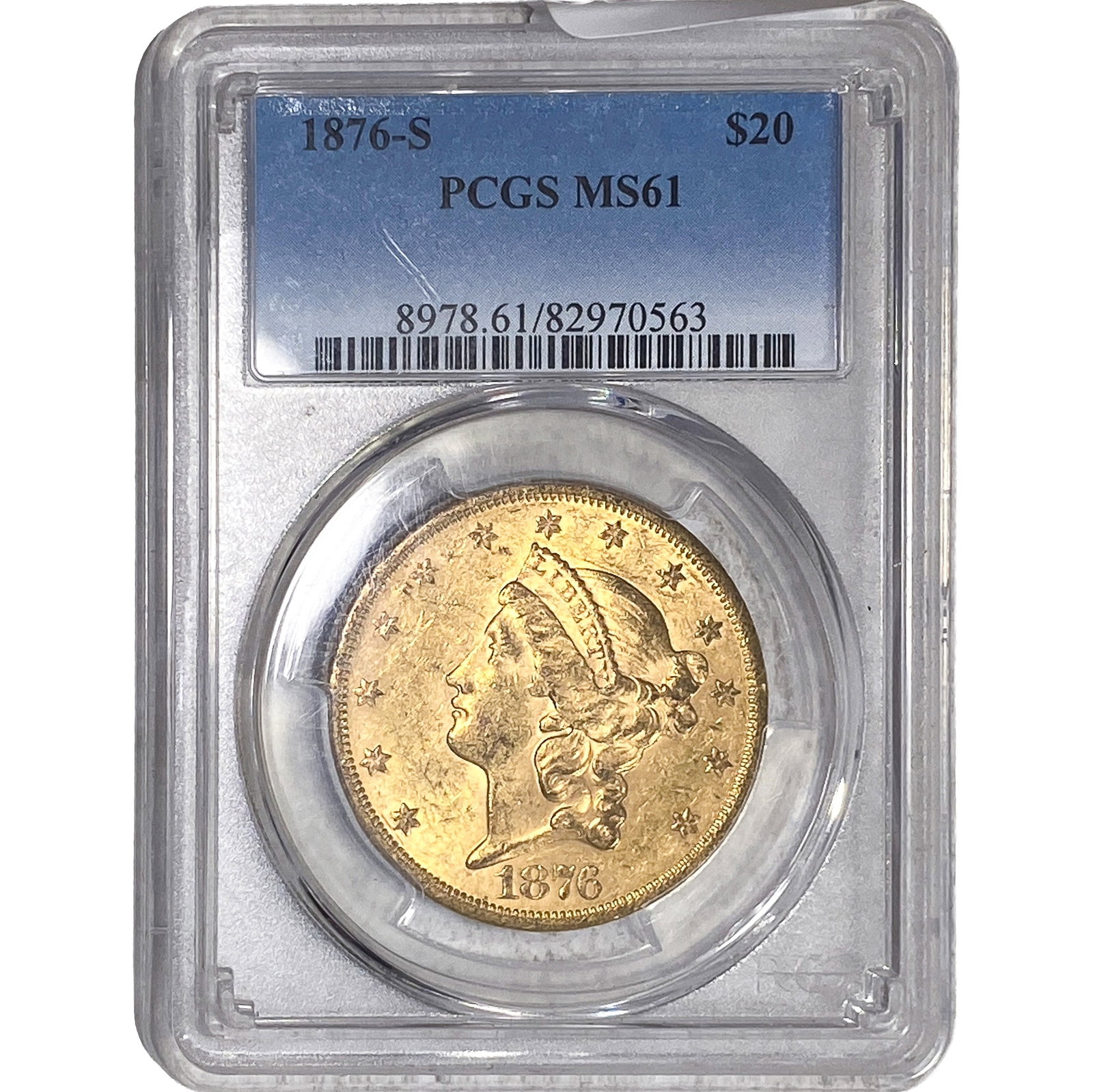 1876-S $20 Gold Double Eagle PCGS MS61: 1876-S $20 Gold Double Eagle PCGS MS61