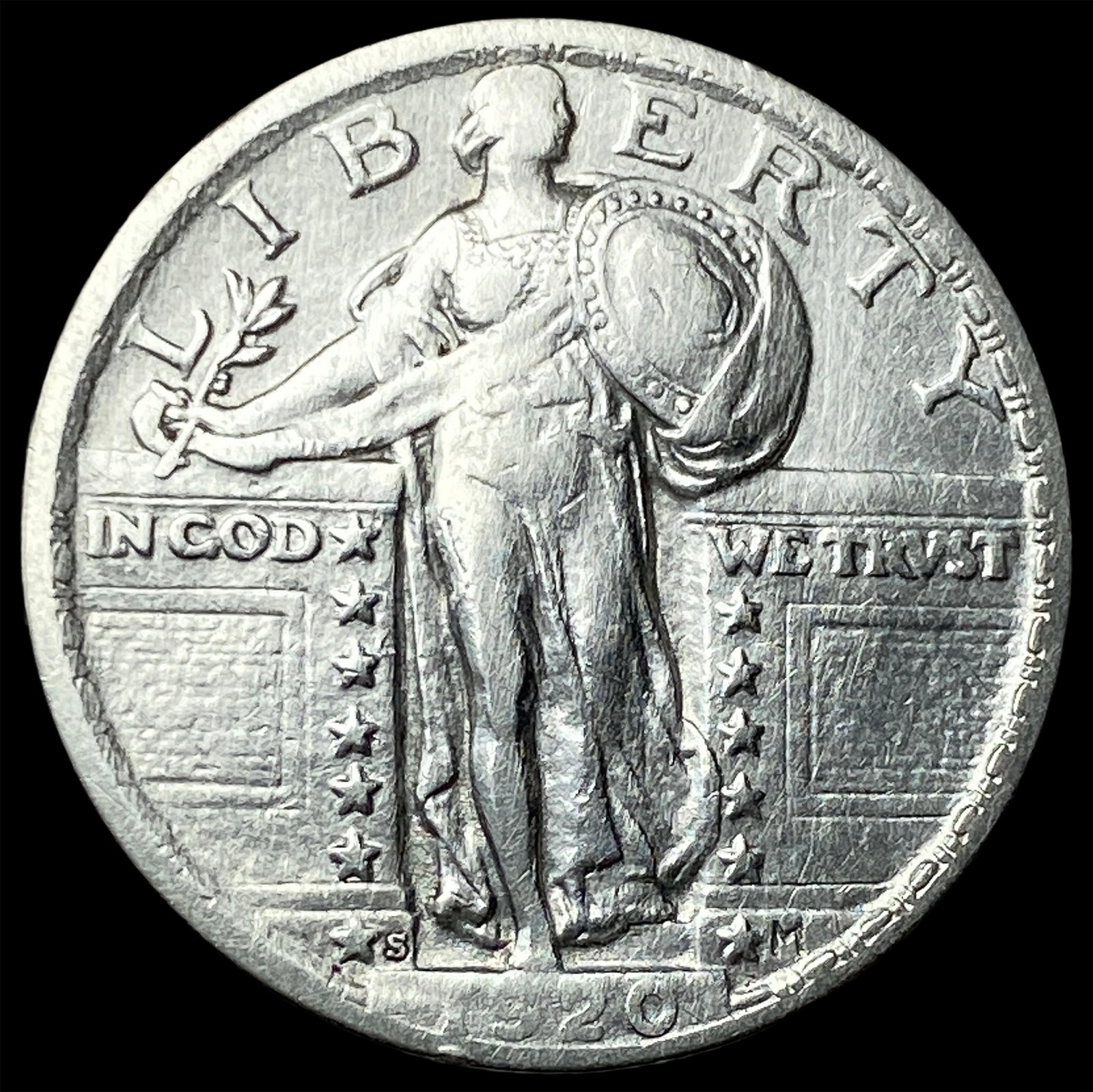 1920-S Silver Standing Liberty Quarter CLOSELY UNCIRCULATED: 1920-S Silver Standing Liberty Quarter CLOSELY UNCIRCULATED