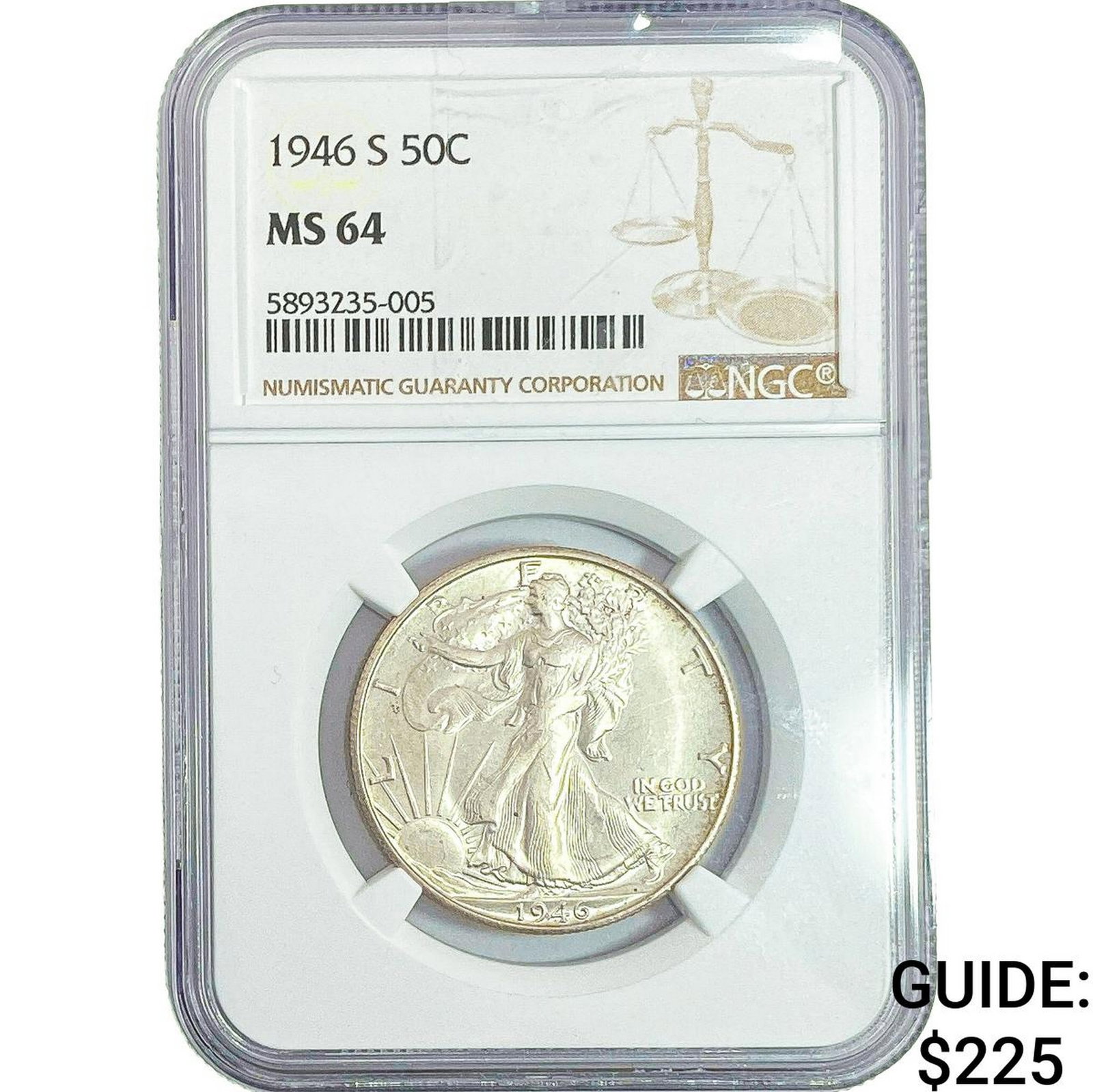 1946-S Walking Liberty Half Dollar NGC MS64: 1946-S Walking Liberty Half Dollar NGC MS64