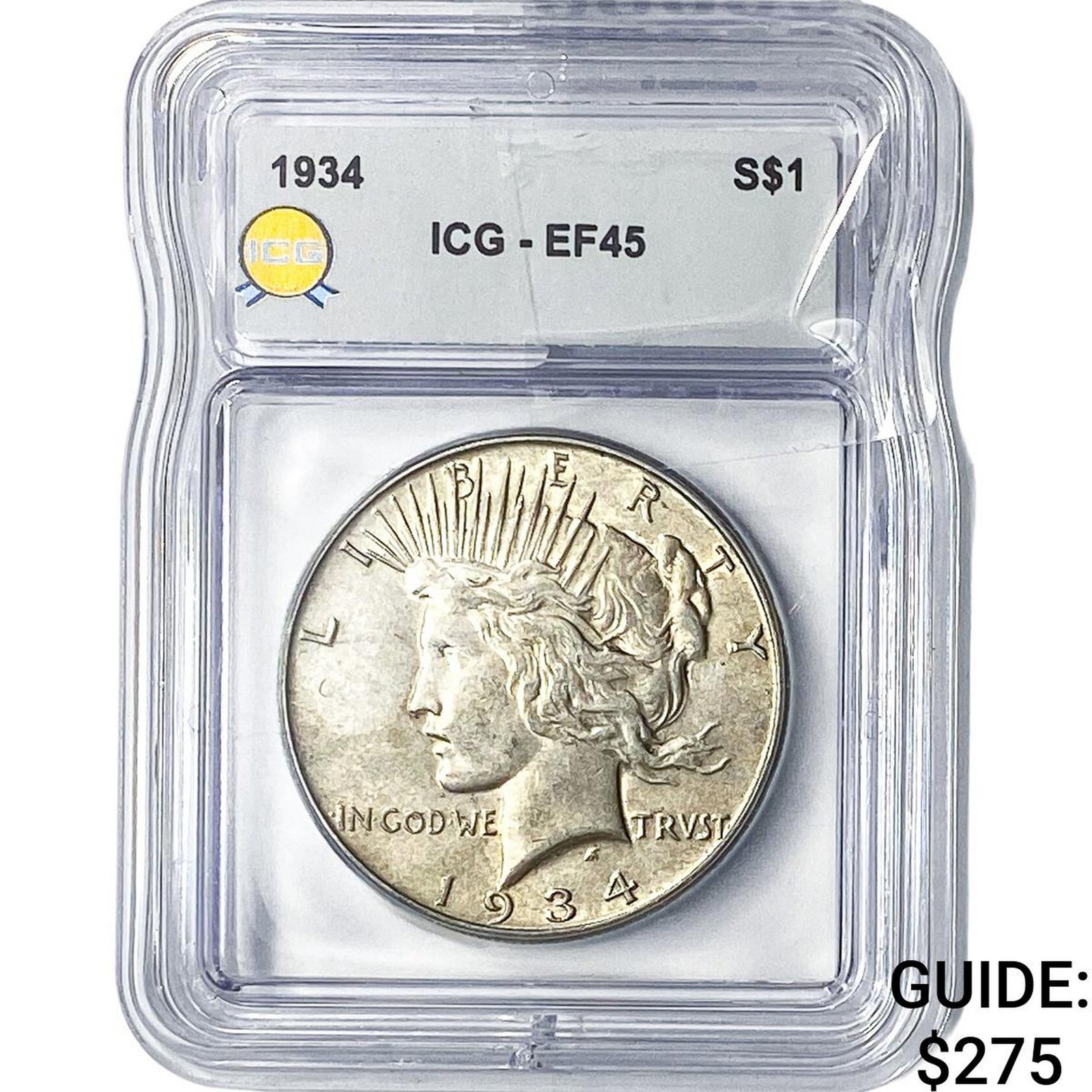1934 Silver Peace Dollar ICG EF45: 1934 Silver Peace Dollar ICG EF45