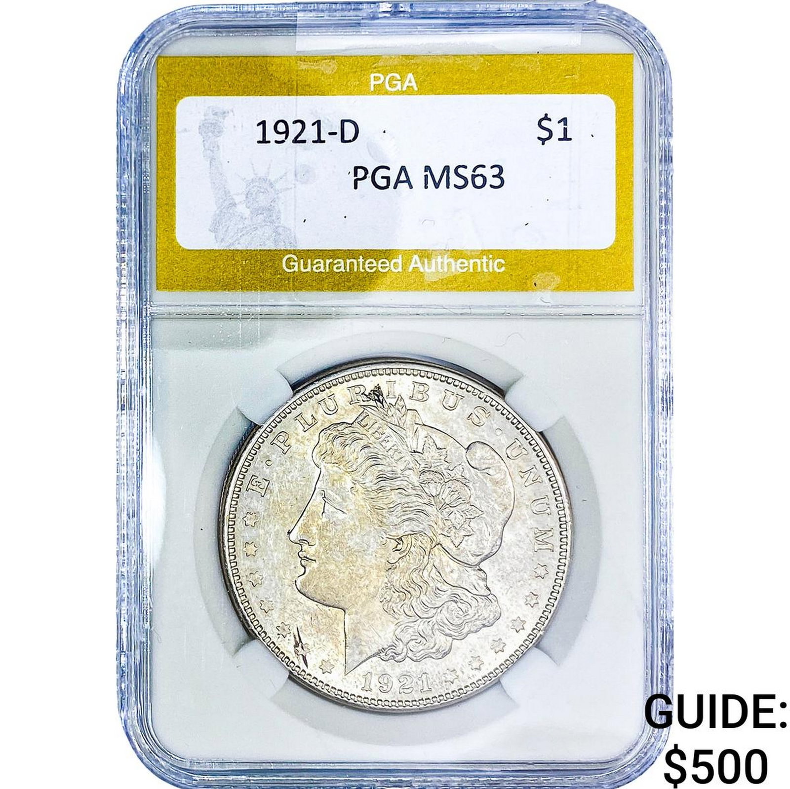 1921-D Morgan Silver Dollar PGA MS63: 1921-D Morgan Silver Dollar PGA MS63
