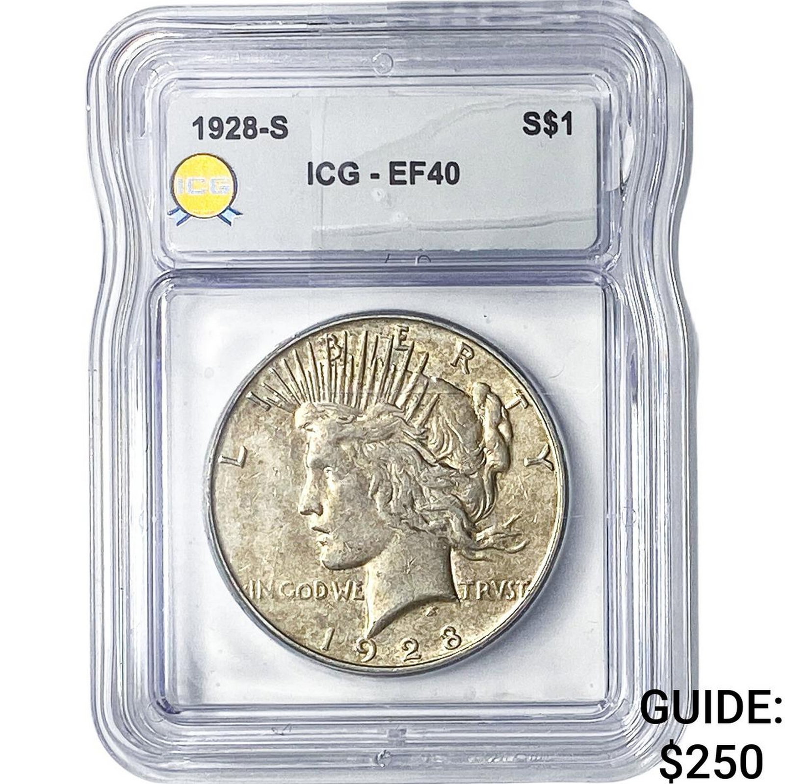 1928-S Silver Peace Dollar ICG EF40: 1928-S Silver Peace Dollar ICG EF40