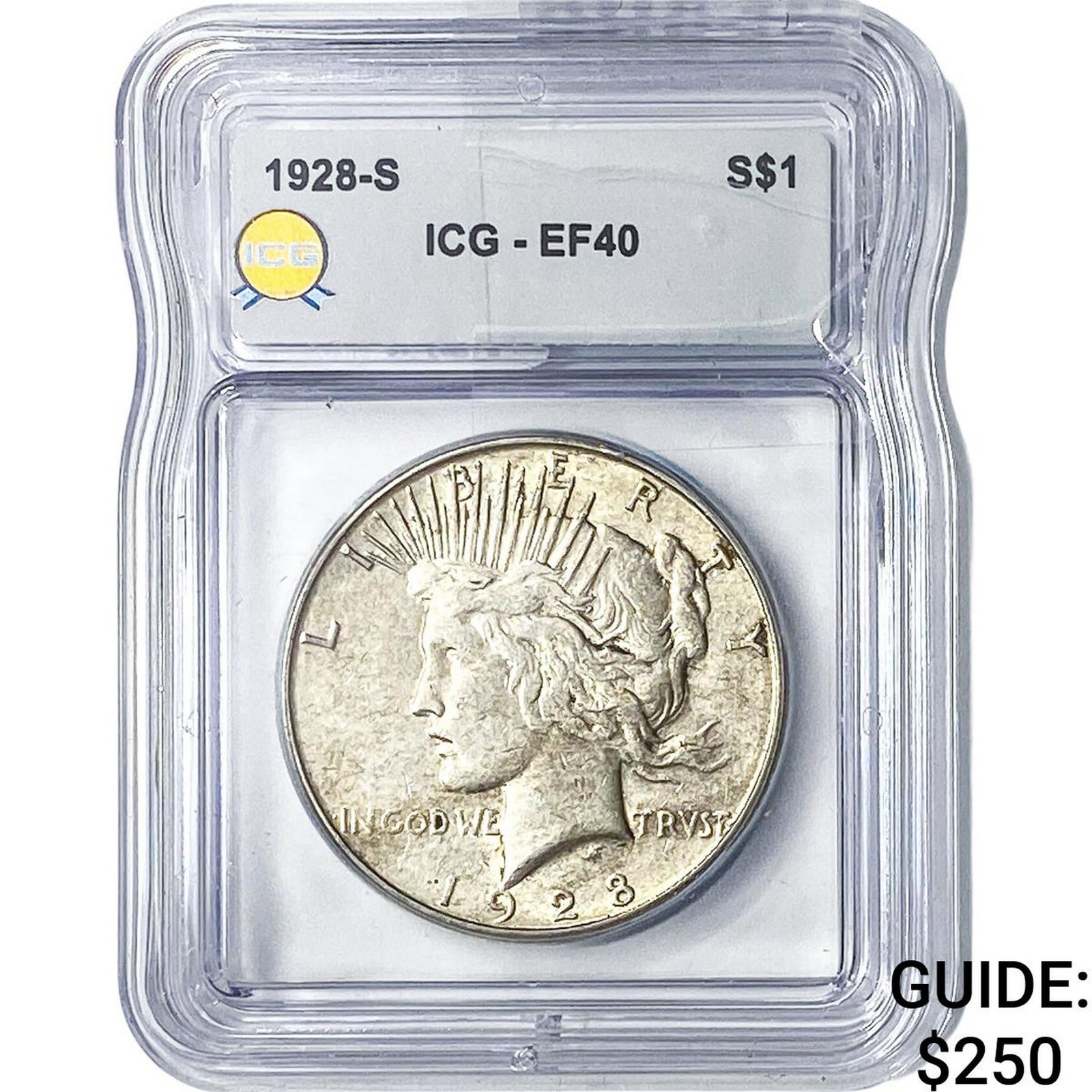 1928-S Silver Peace Dollar ICG EF40: 1928-S Silver Peace Dollar ICG EF40