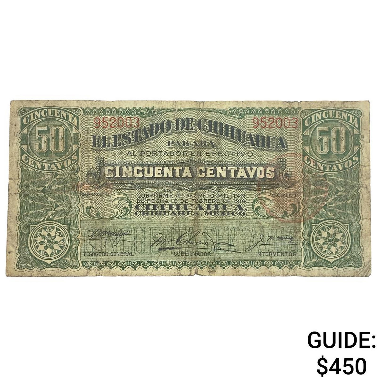 1914 Mexico- Chihuahua Frac. Currency 50 Centavos: 1914 Mexico- Chihuahua Frac. Currency 50 Centavos