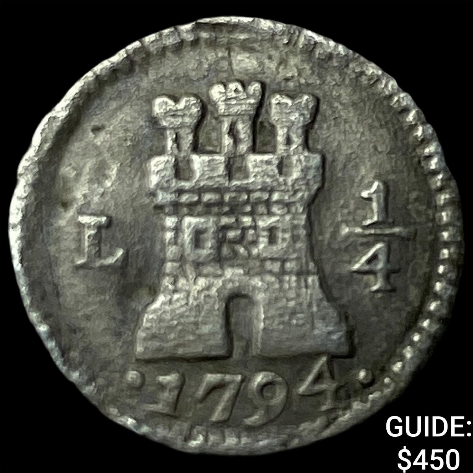 1794 Peru Charles IV Silver 1/4 Real: 1794 Peru Charles IV Silver 1/4 Real