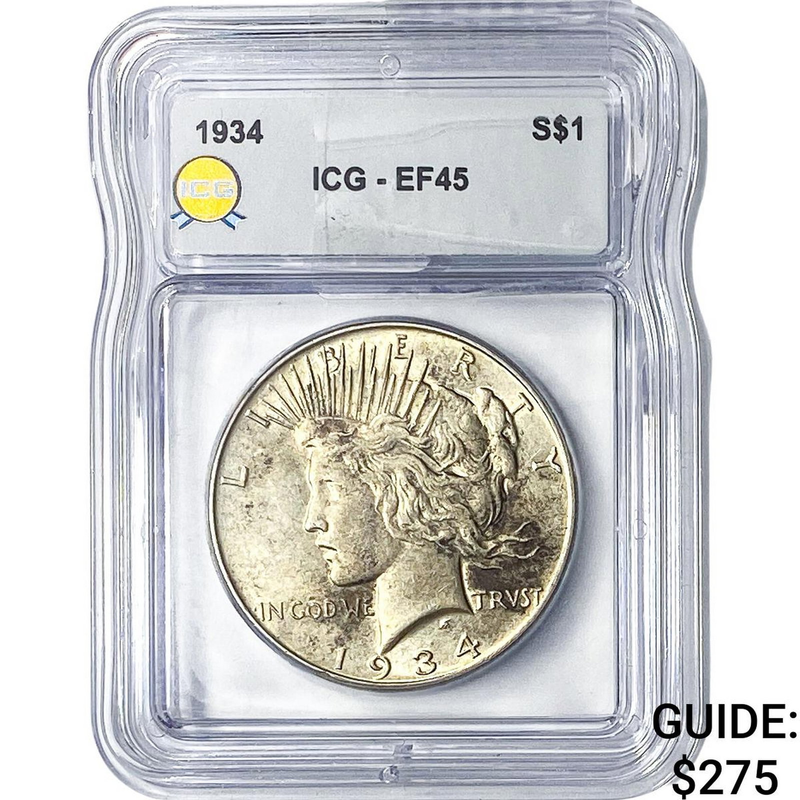 1934 Silver Peace Dollar ICG EF45: 1934 Silver Peace Dollar ICG EF45