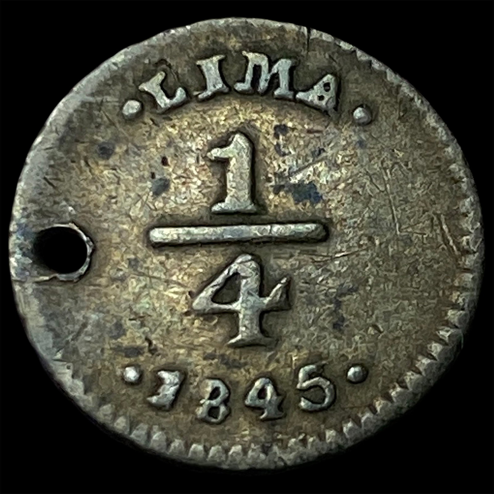1845 Peru Silver 1/4 Real: 1845 Peru Silver 1/4 Real