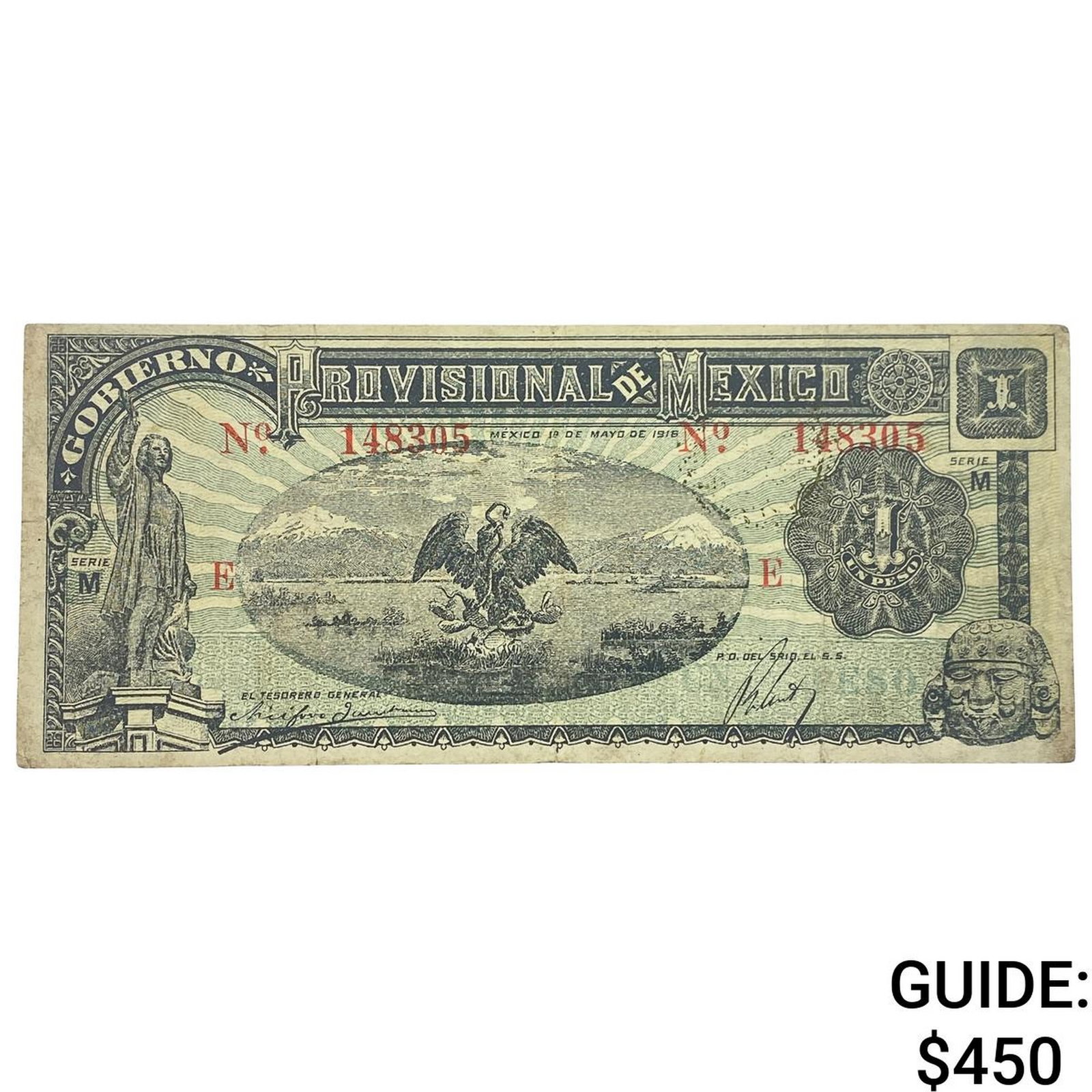 1908 Provisional Govt. of Mexico 1 Peso: 1908 Provisional Govt. of Mexico 1 Peso