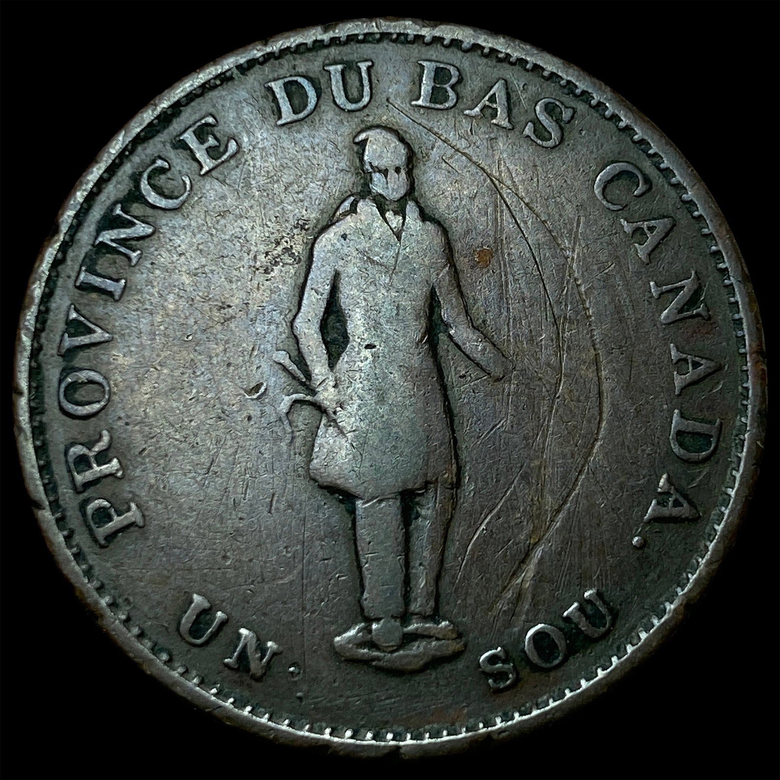 1837 Province of Lower Canada Copper 1/2 Penny: 1837 Province of Lower Canada Copper 1/2 Penny