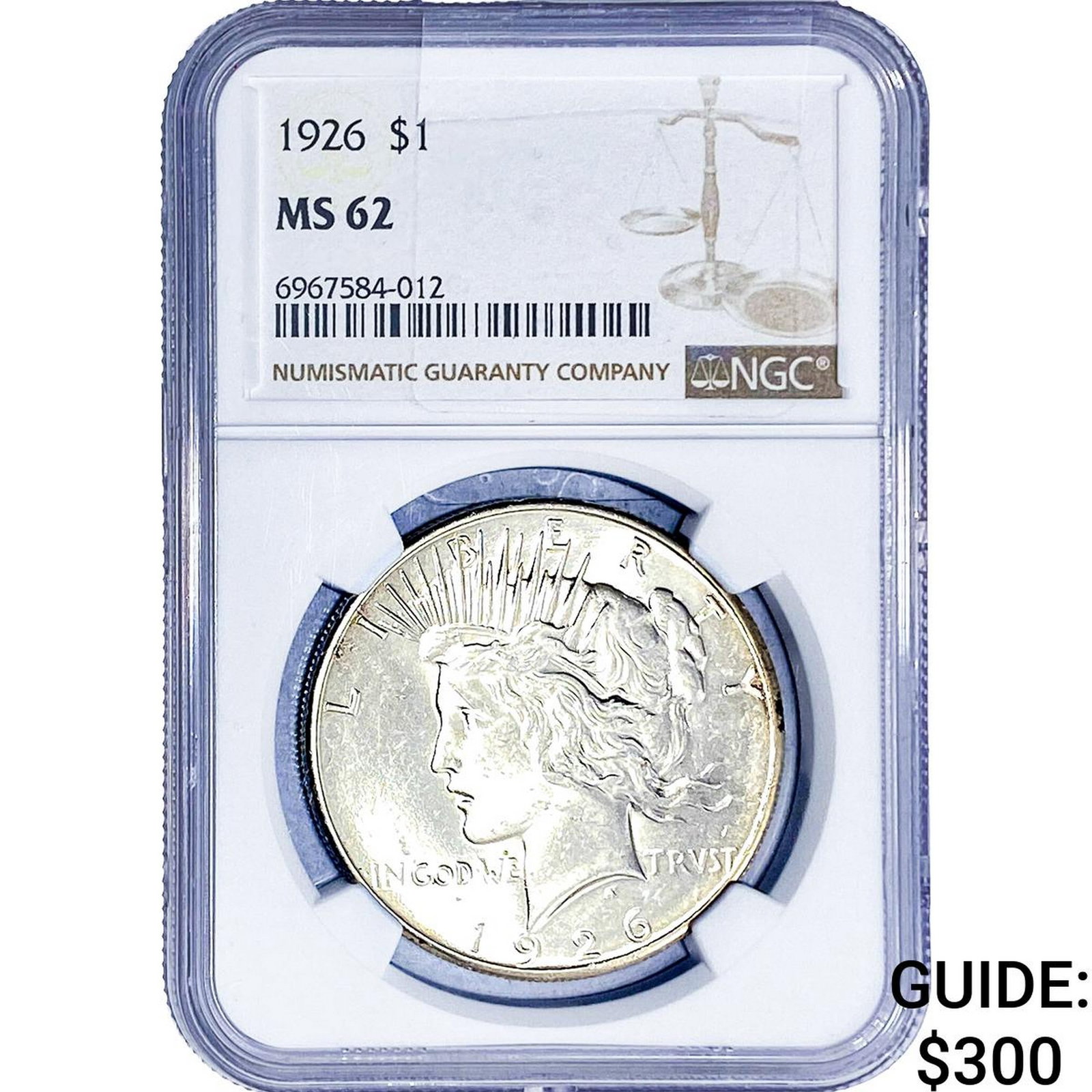 1926 Silver Peace Dollar NGC MS62: 1926 Silver Peace Dollar NGC MS62
