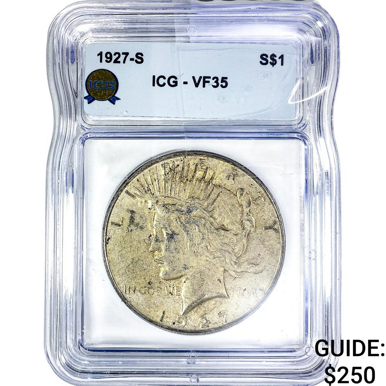 1927-S Silver Peace Dollar ICG VF35: 1927-S Silver Peace Dollar ICG VF35