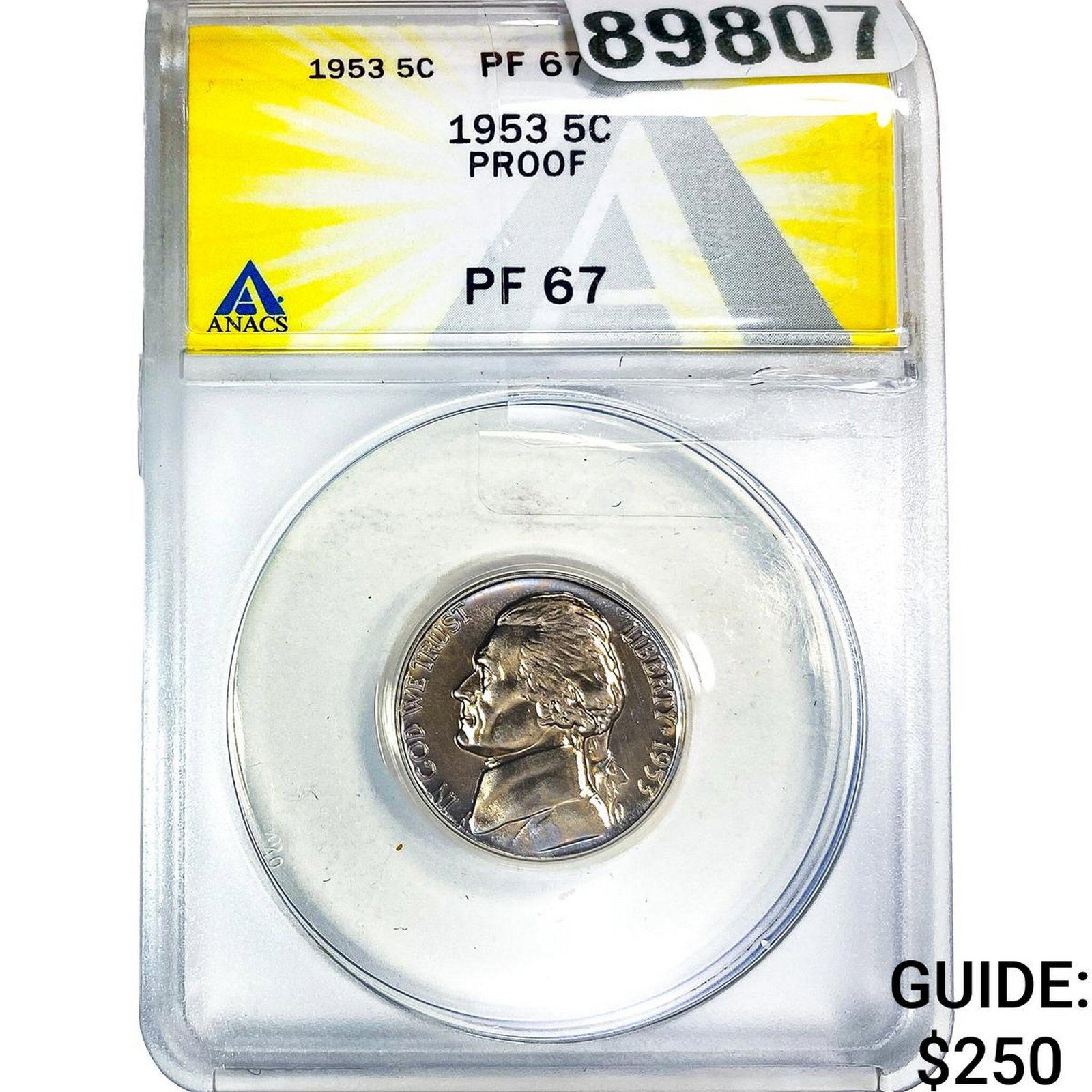 1953 Jefferson Nickel ANACS PF67 PROOF: 1953 Jefferson Nickel ANACS PF67 PROOF