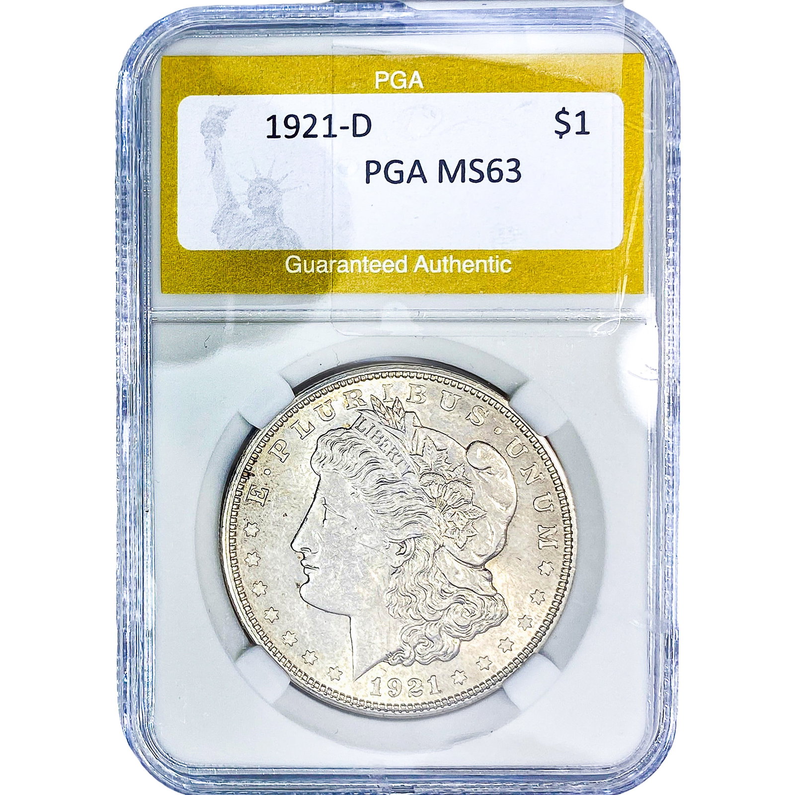 1921-D Morgan Silver Dollar PGA MS63: 1921-D Morgan Silver Dollar PGA MS63
