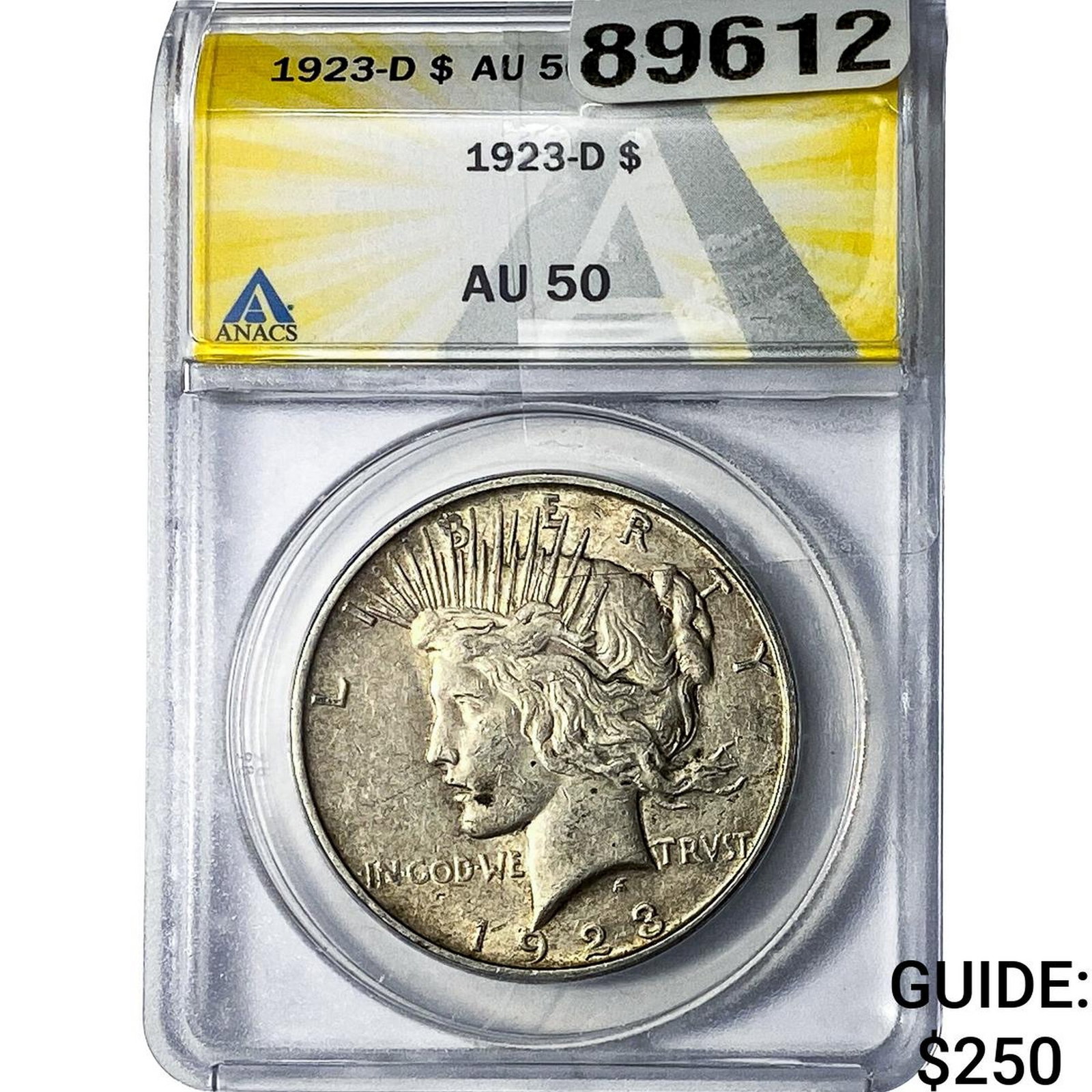 1923-D Silver Peace Dollar ANACS AU50: 1923-D Silver Peace Dollar ANACS AU50