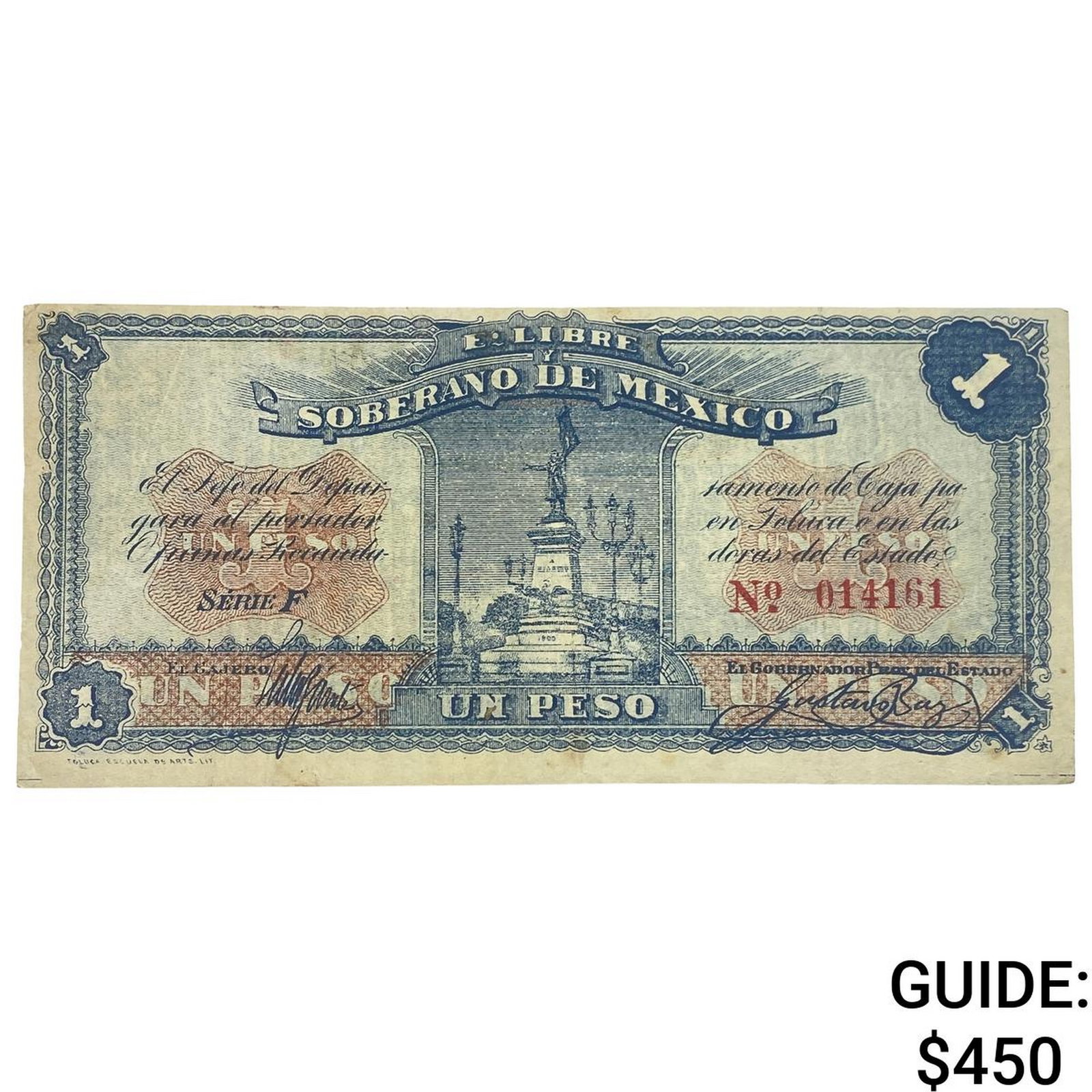 1915 Free and Sovereign State of Mexico 1 Peso (1 of 2)