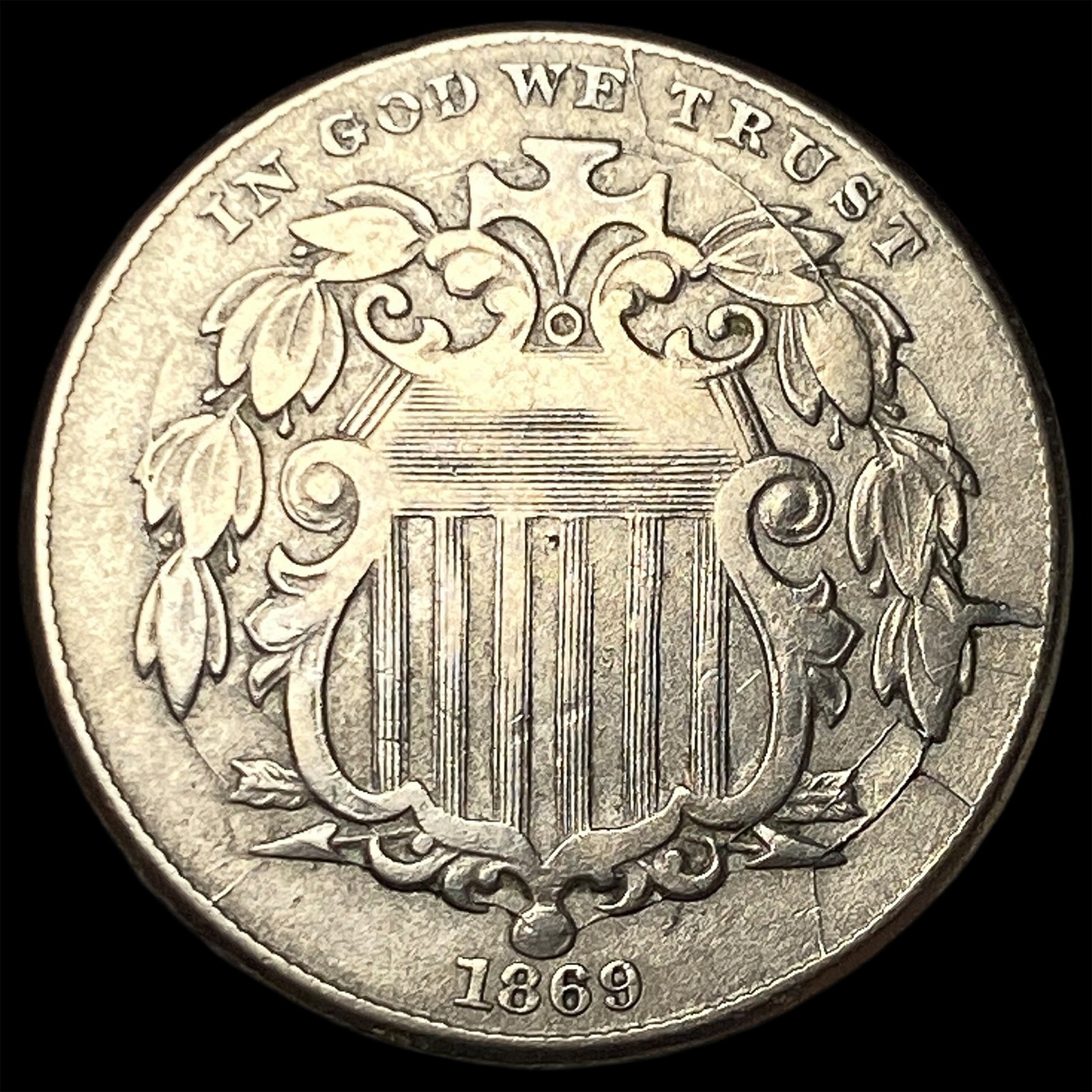 1869 Shield Nickel NEARLY UNCIRCULATED (1 of 2)