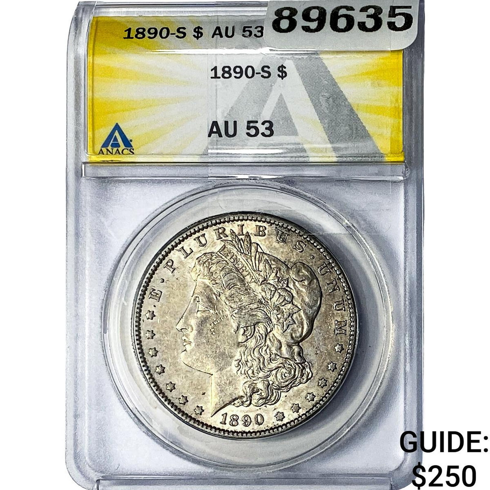 1890-S Morgan Silver Dollar ANACS AU53: 1890-S Morgan Silver Dollar ANACS AU53