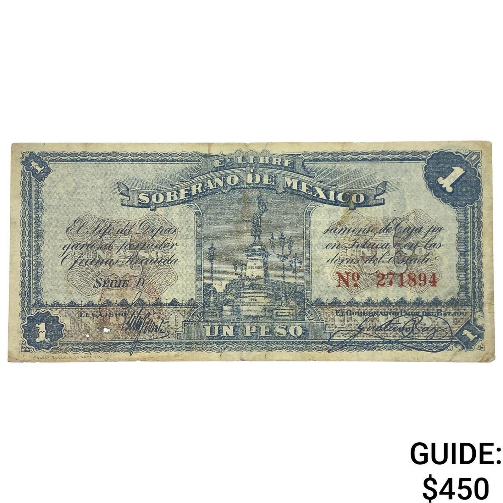 1915 Free and Sovereign State of Mexico 1 Peso: 1915 Free and Sovereign State of Mexico 1 Peso