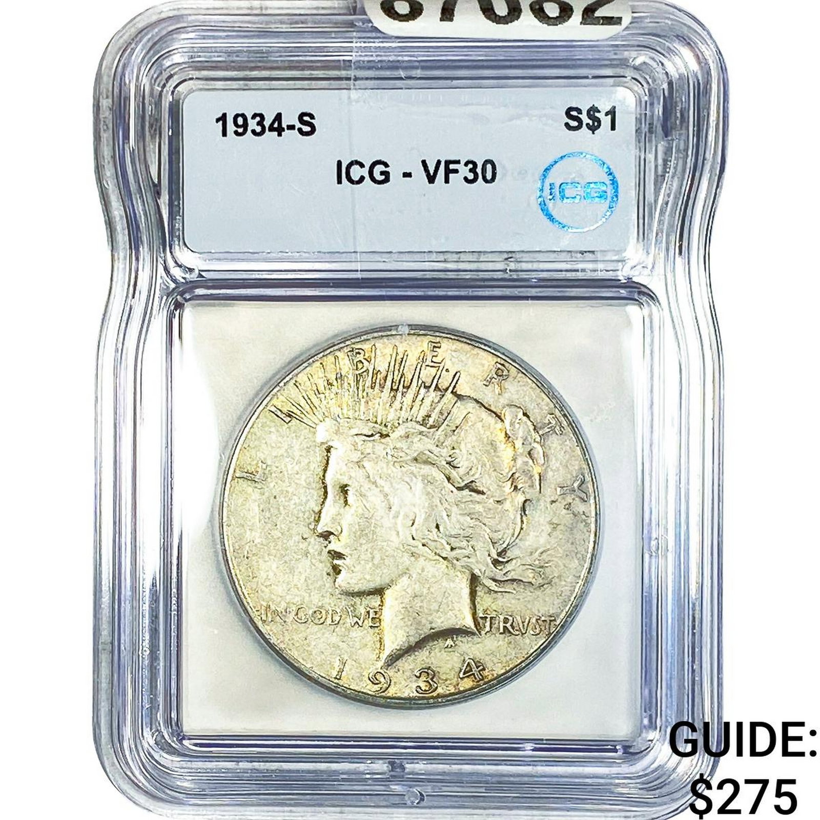 1934-S Silver Peace Dollar ICG VF30: 1934-S Silver Peace Dollar ICG VF30