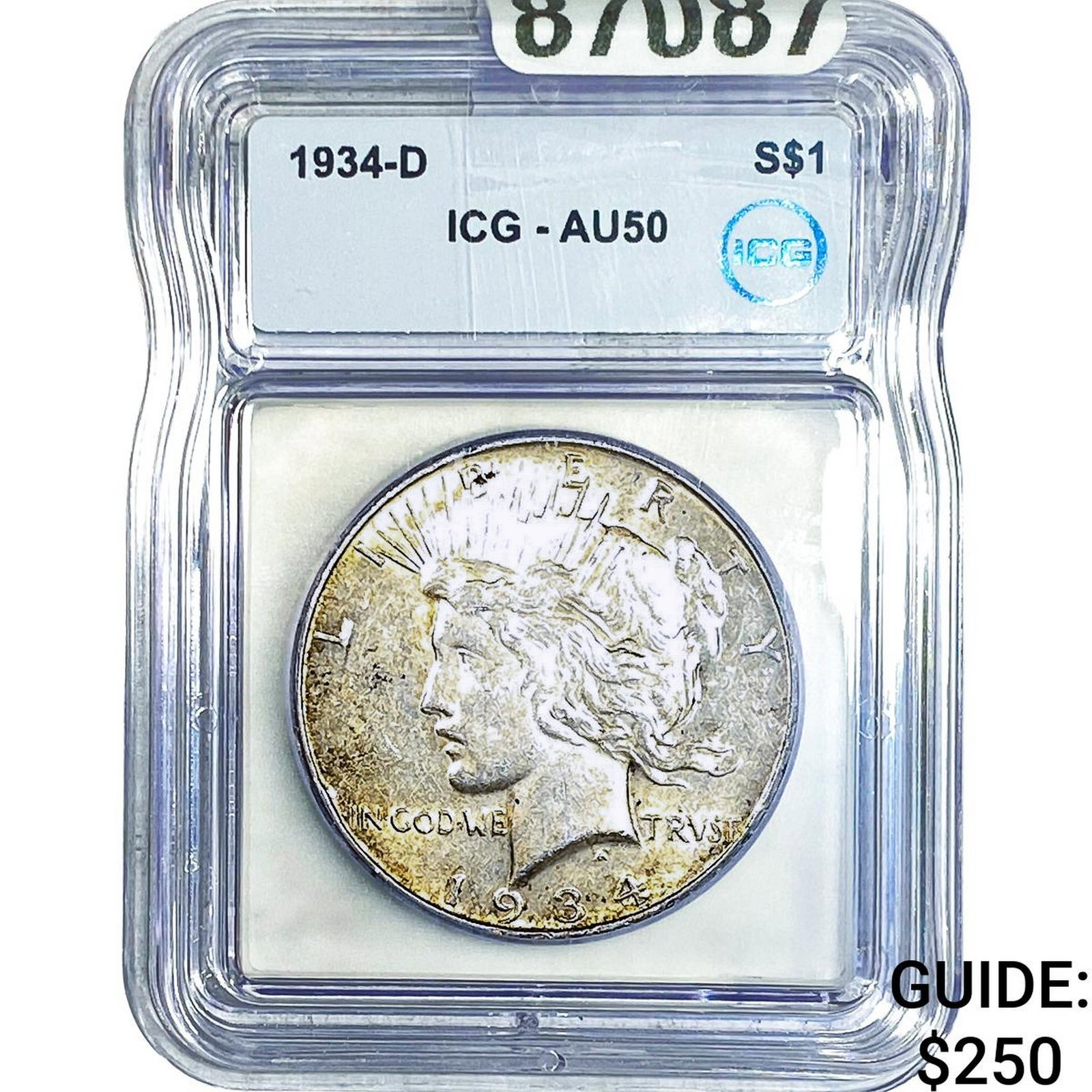 1934-D Silver Peace Dollar ICG AU50: 1934-D Silver Peace Dollar ICG AU50