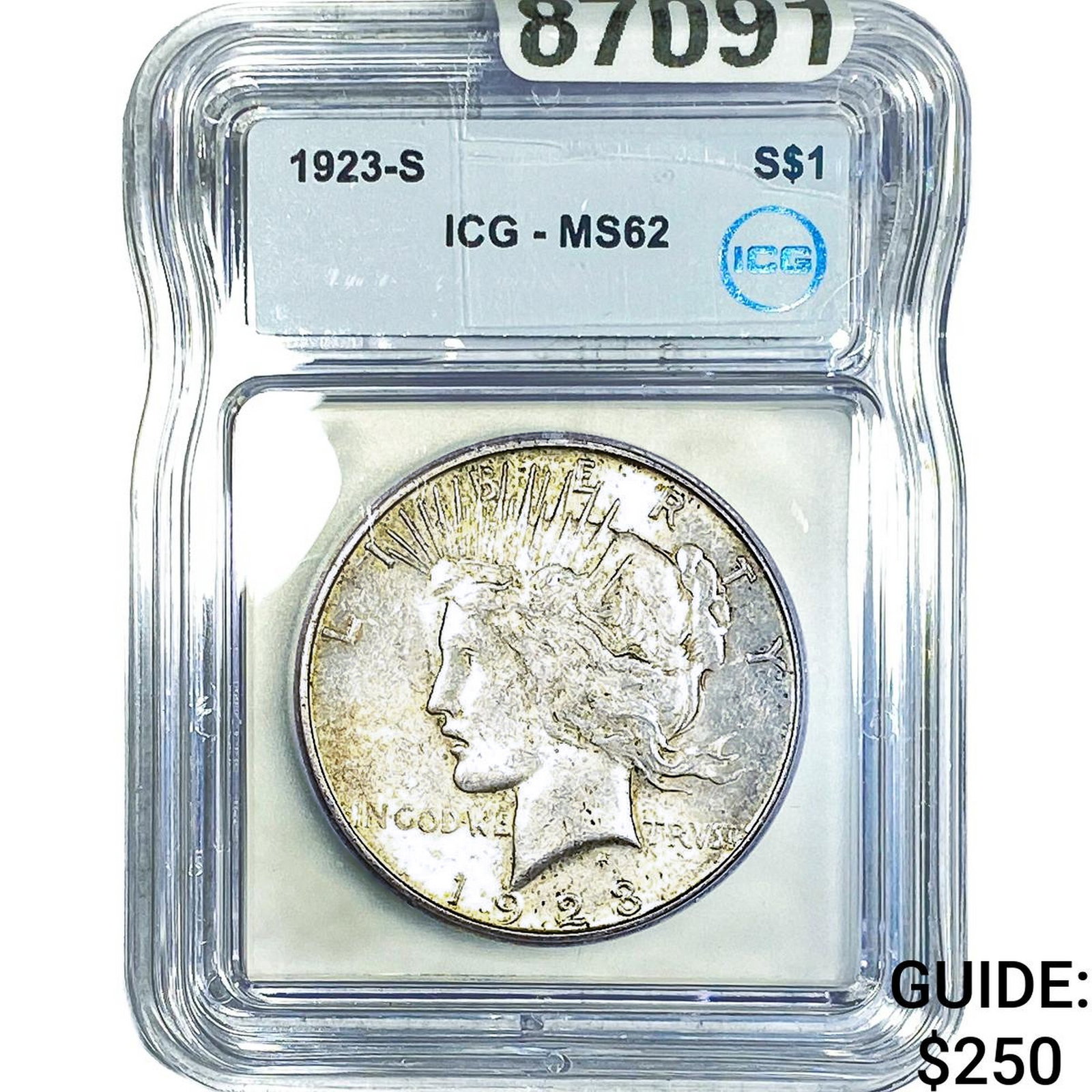 1923-S Silver Peace Dollar ICG MS62: 1923-S Silver Peace Dollar ICG MS62