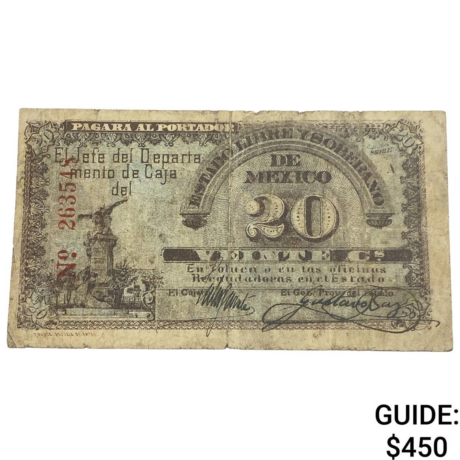1915 Free and Sov. State of Mexico 20 Centavos: 1915 Free and Sov. State of Mexico 20 Centavos