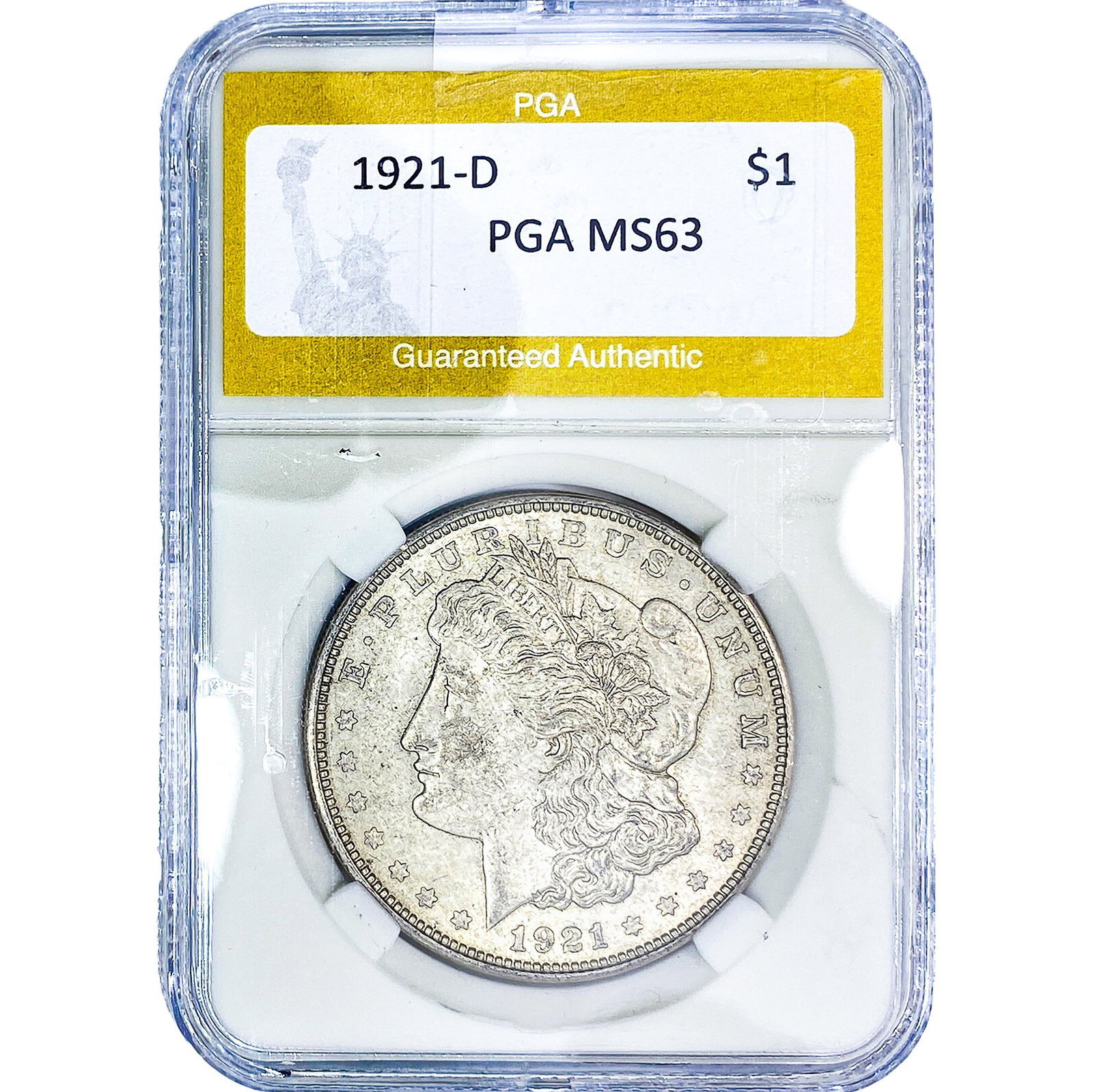 1921-D Morgan Silver Dollar PGA MS63: 1921-D Morgan Silver Dollar PGA MS63