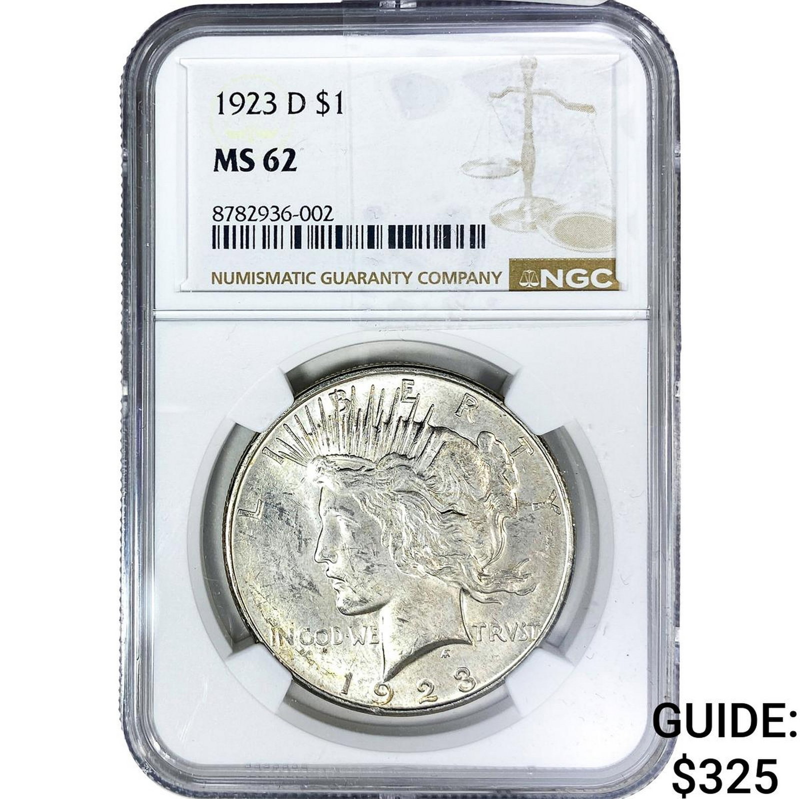 1923-D Silver Peace Dollar NGC MS62: 1923-D Silver Peace Dollar NGC MS62
