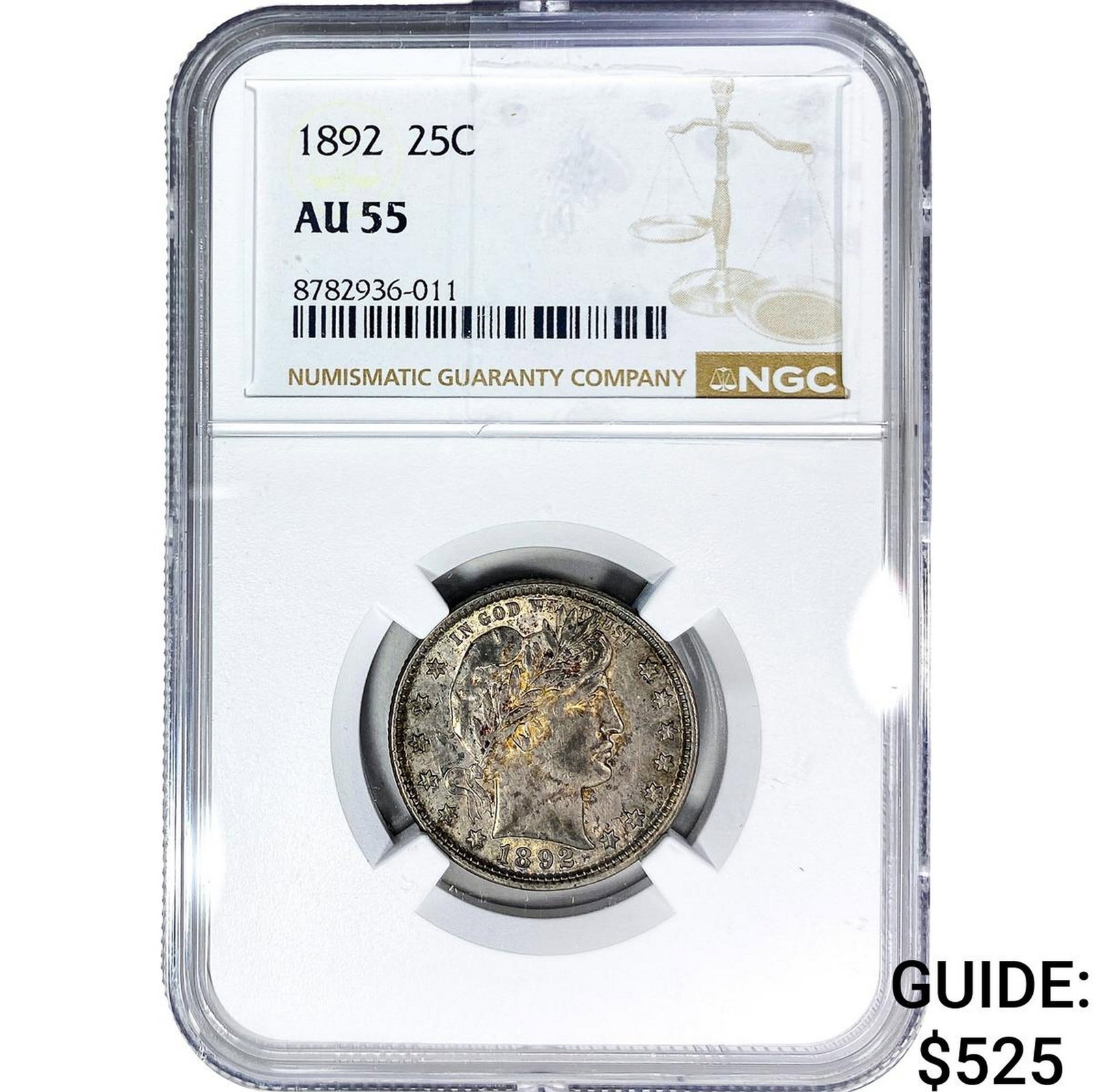 1892 Barber Quarter NGC AU55: 1892 Barber Quarter NGC AU55
