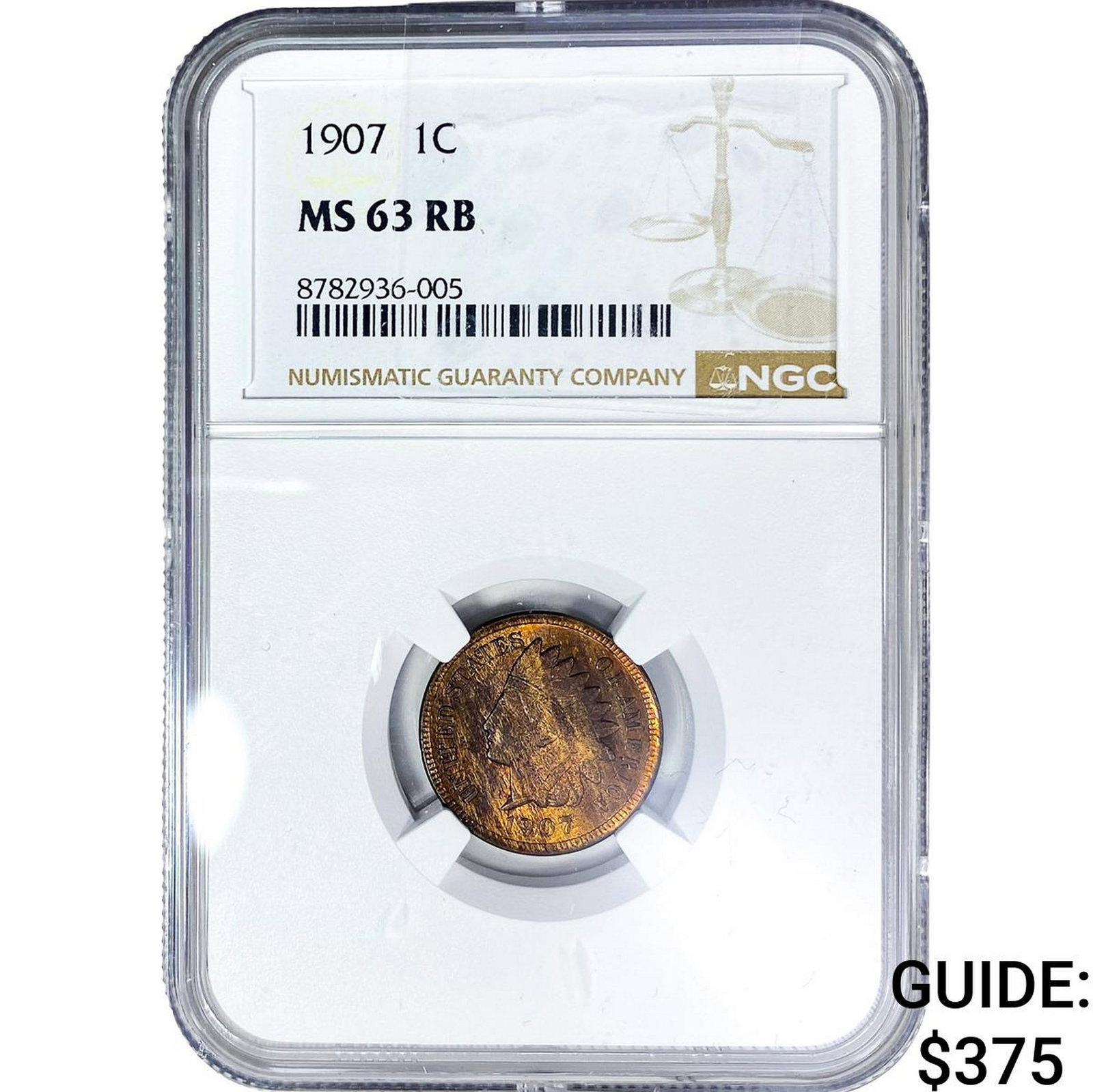 1907 Indian Head Cent NGC MS63 RB: 1907 Indian Head Cent NGC MS63 RB