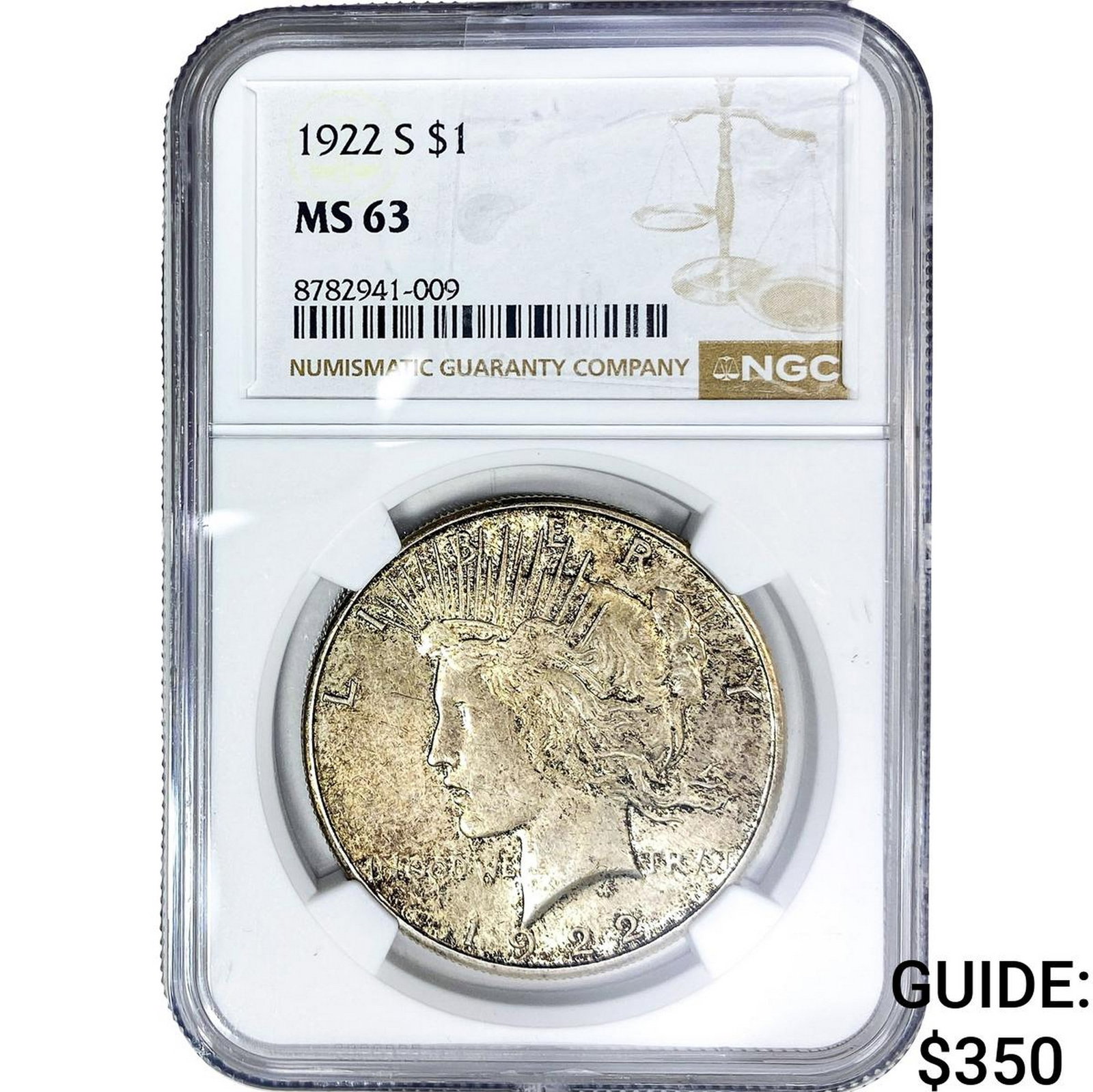 1922-S Silver Peace Dollar NGC MS63: 1922-S Silver Peace Dollar NGC MS63