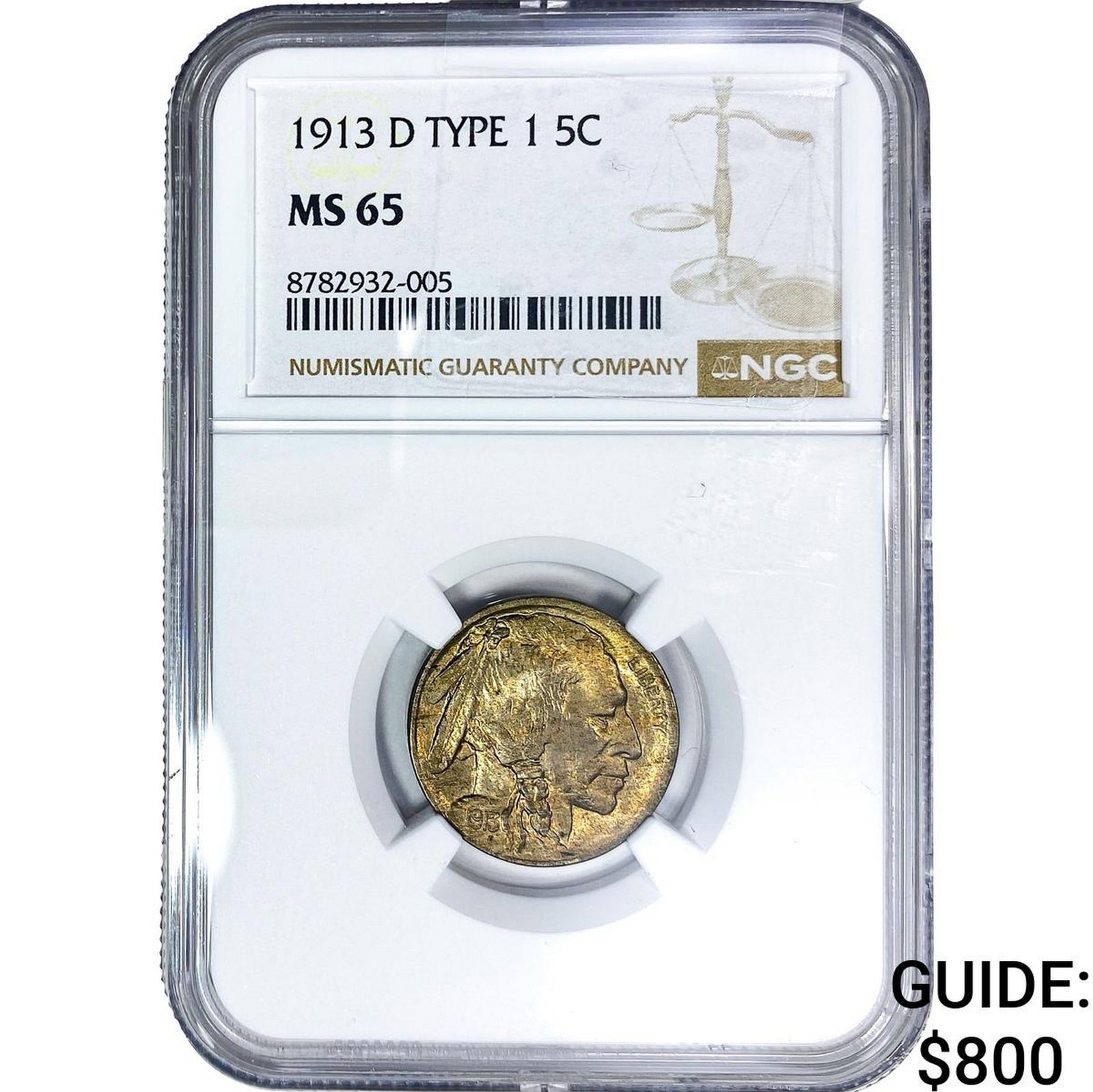 1913-D Buffalo Nickel NGC MS65: 1913-D Buffalo Nickel NGC MS65