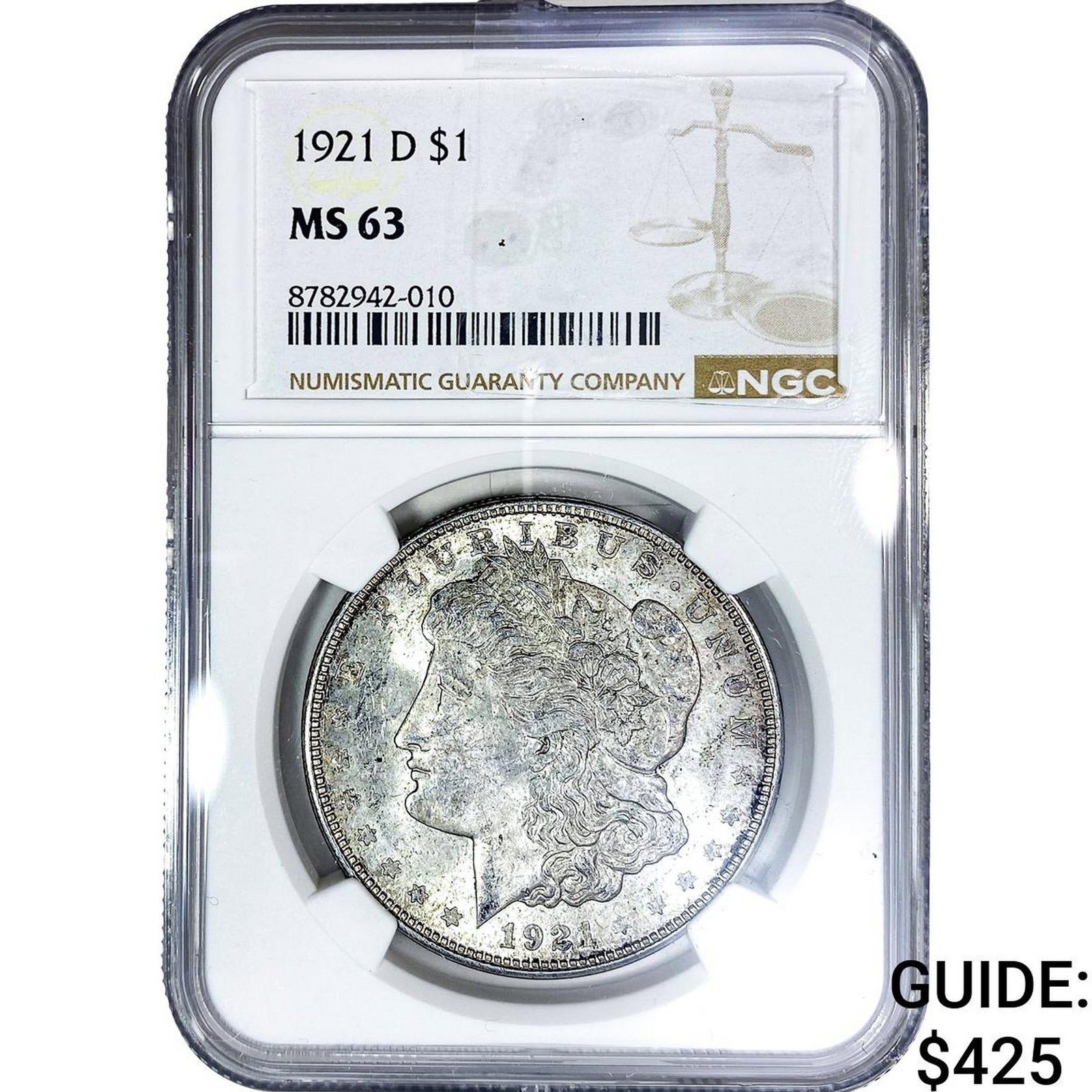 1921-D Morgan Silver Dollar NGC MS63: 1921-D Morgan Silver Dollar NGC MS63