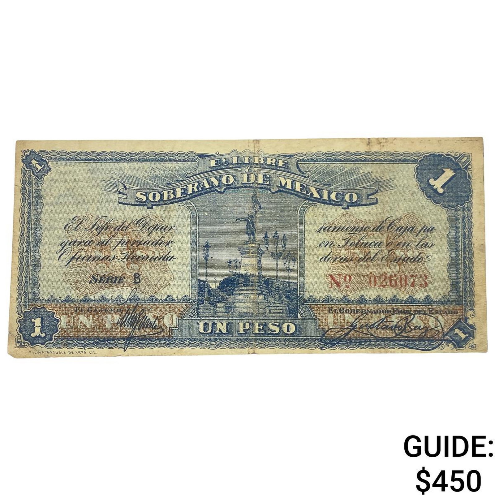 1915 Free and Sovereign State of Mexico 1 Peso: 1915 Free and Sovereign State of Mexico 1 Peso
