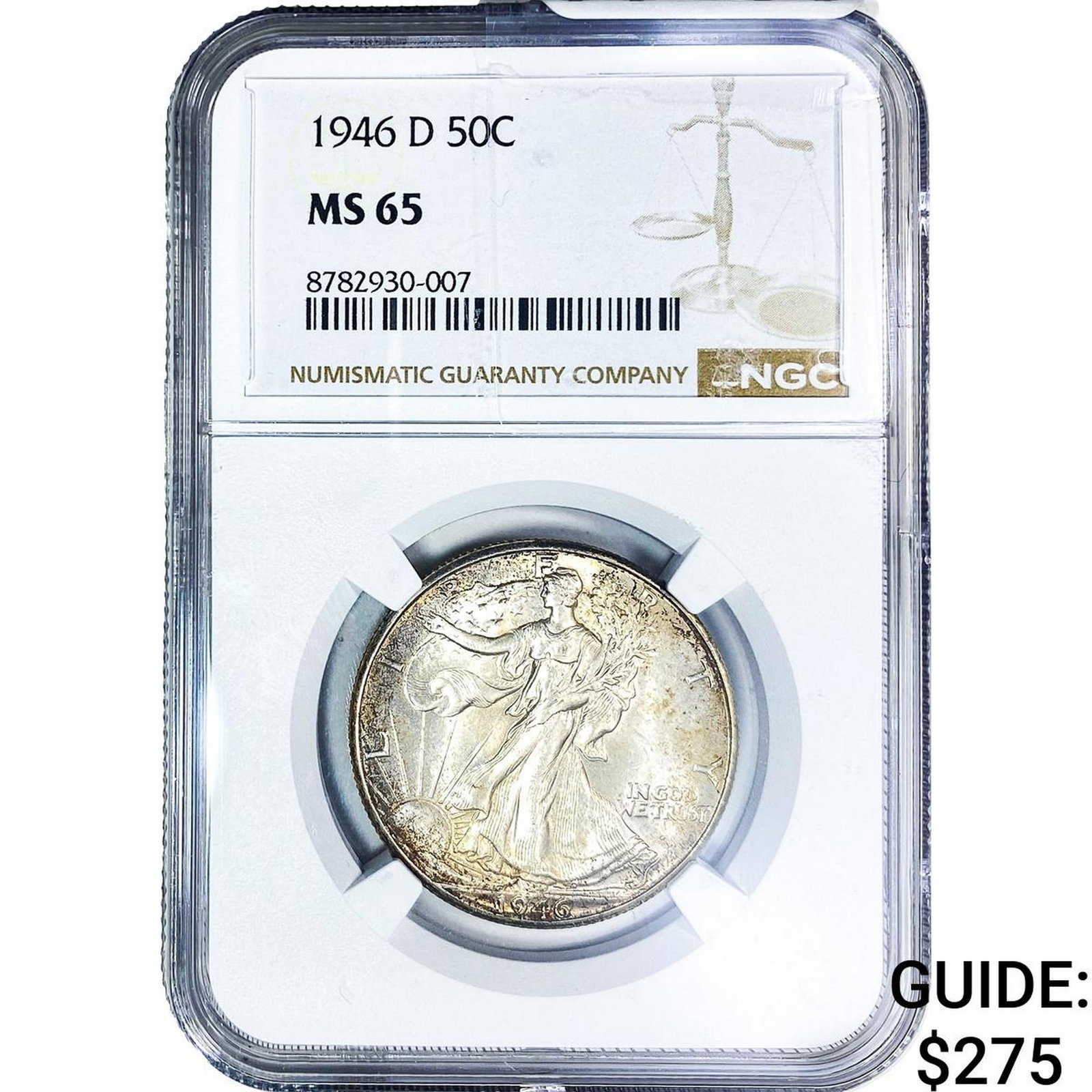1946-D Walking Liberty Half Dollar NGC MS65: 1946-D Walking Liberty Half Dollar NGC MS65