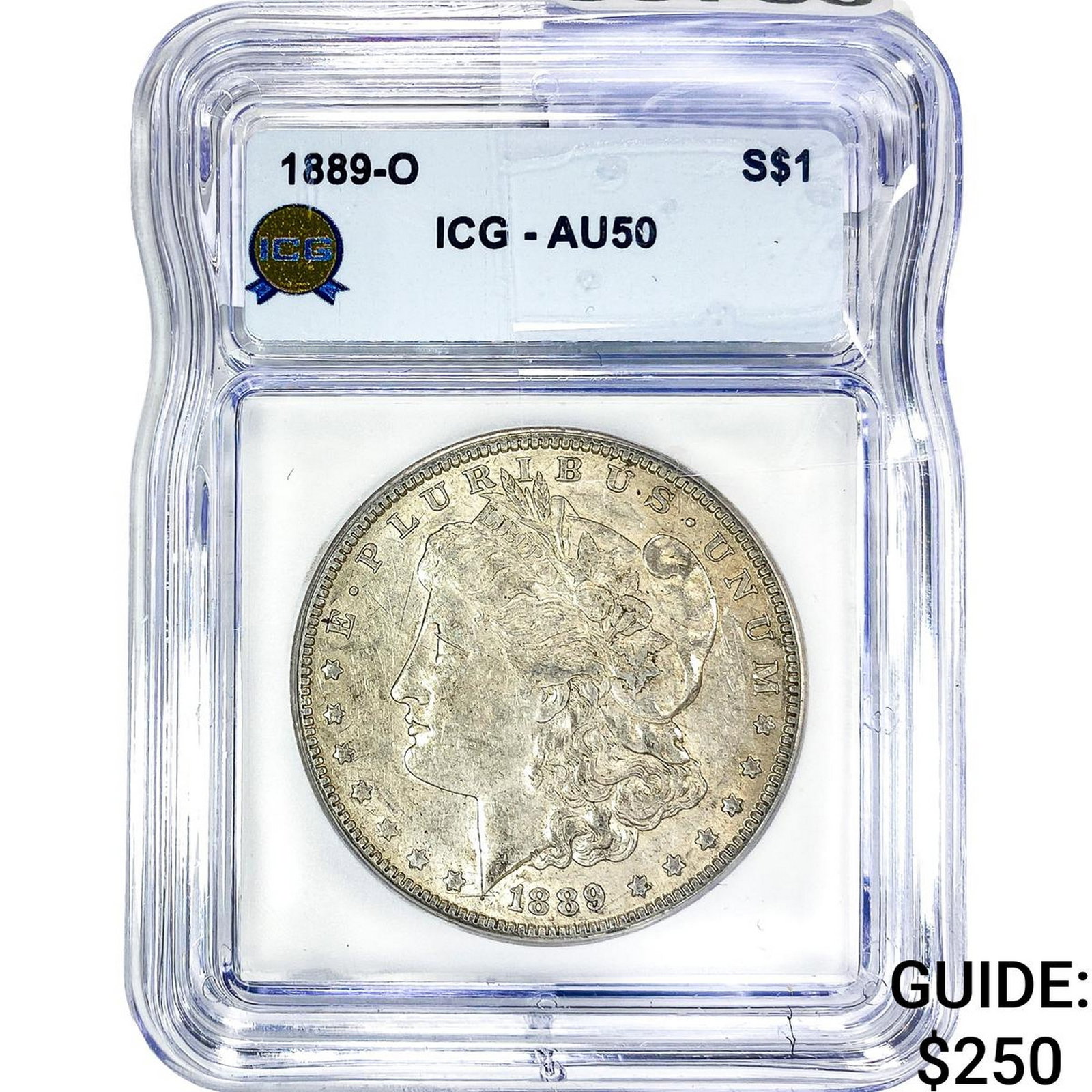 1889-O Morgan Silver Dollar ICG AU50: 1889-O Morgan Silver Dollar ICG AU50