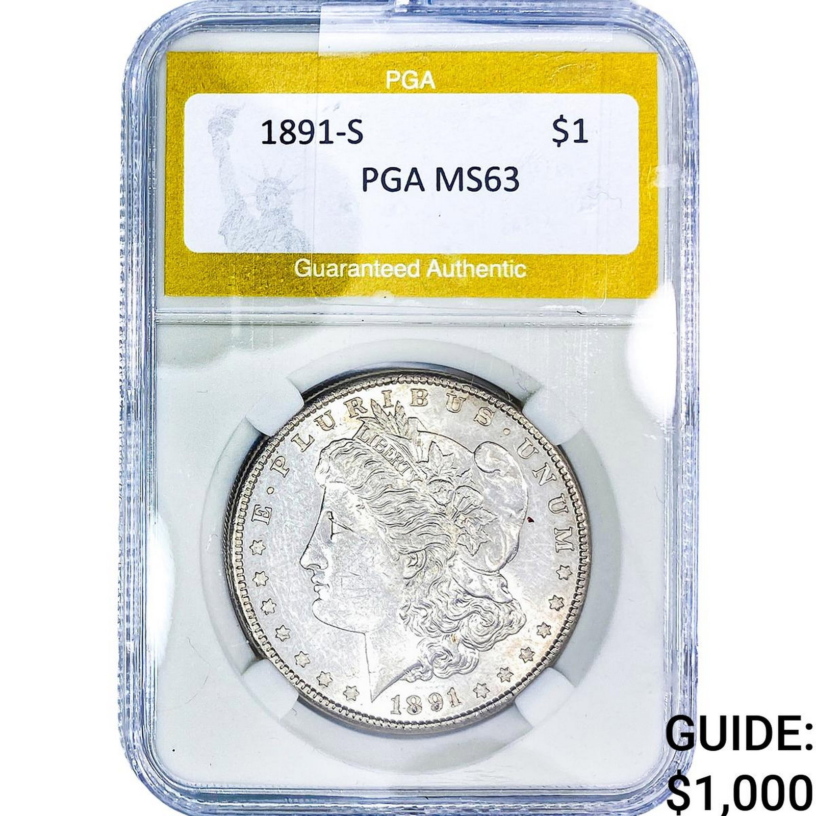 1891-S Morgan Silver Dollar PGA MS63: 1891-S Morgan Silver Dollar PGA MS63